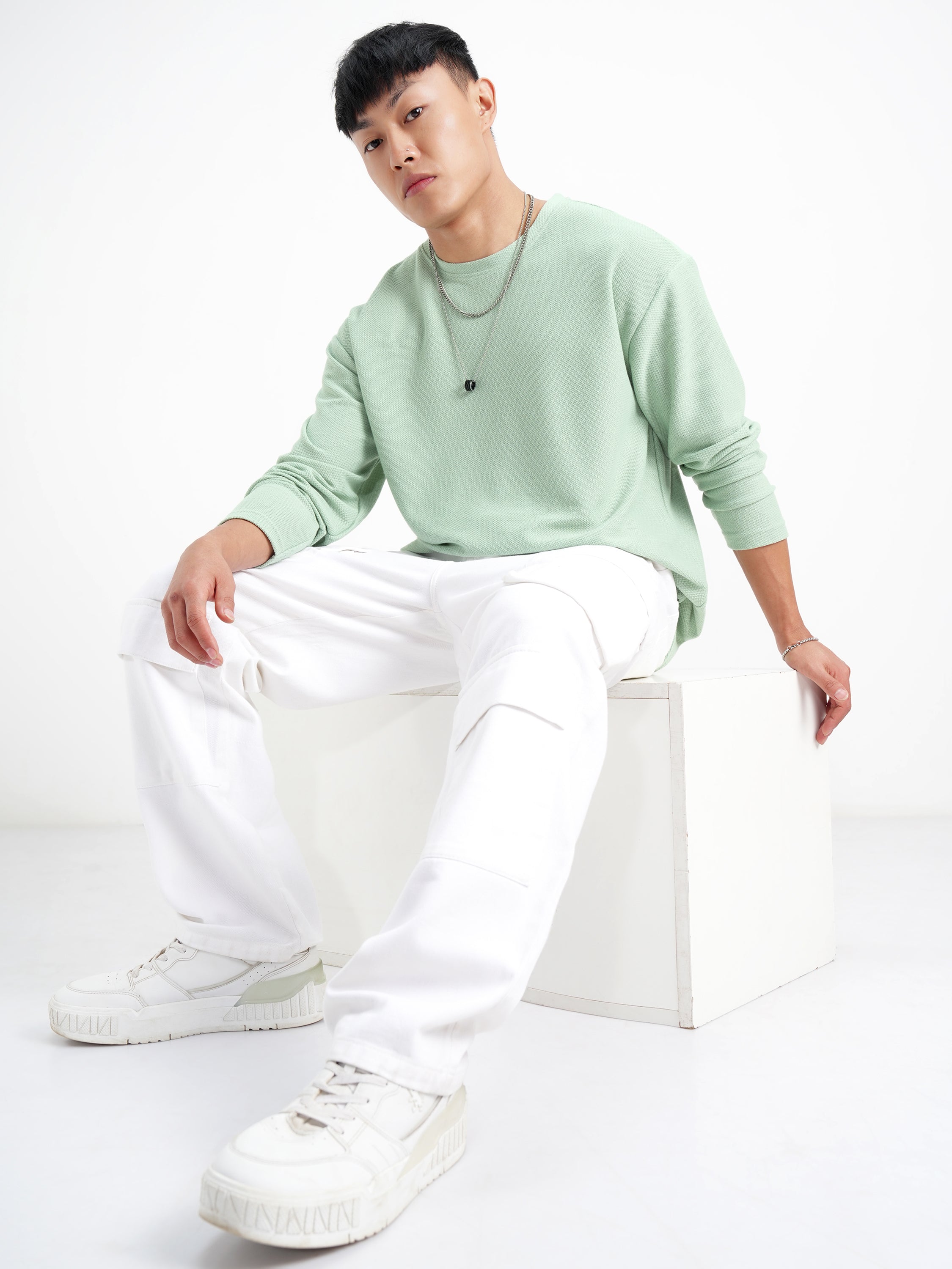 Highlander Men Green Solid Round Neck Oversized Fit T-Shirt - Green - Image 2