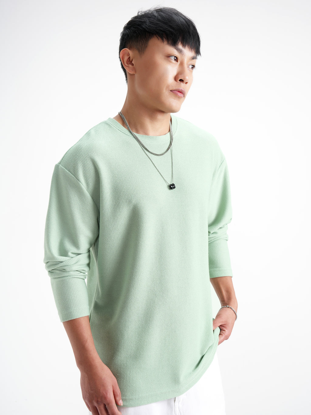 Highlander Men Green Solid Round Neck Oversized Fit T-Shirt - Green - Image 6
