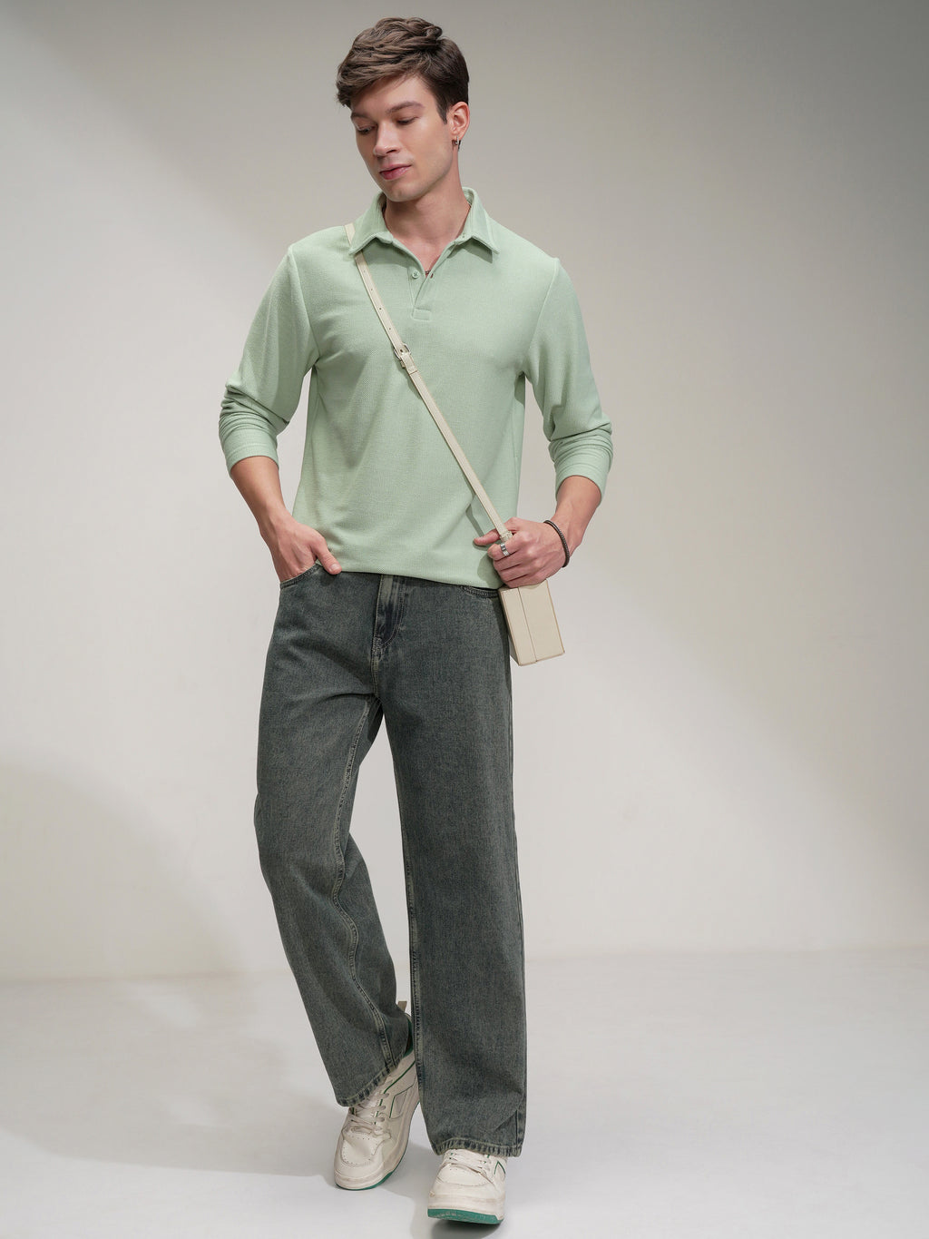 Highlander Men Green Self Design Polo Collar T-Shirt - Green - Image 2