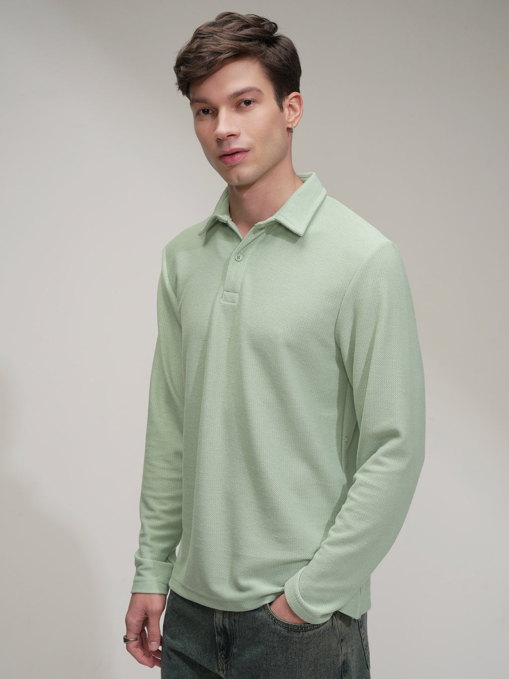 Highlander Men Green Self Design Polo Collar T-Shirt - Green - Image 4