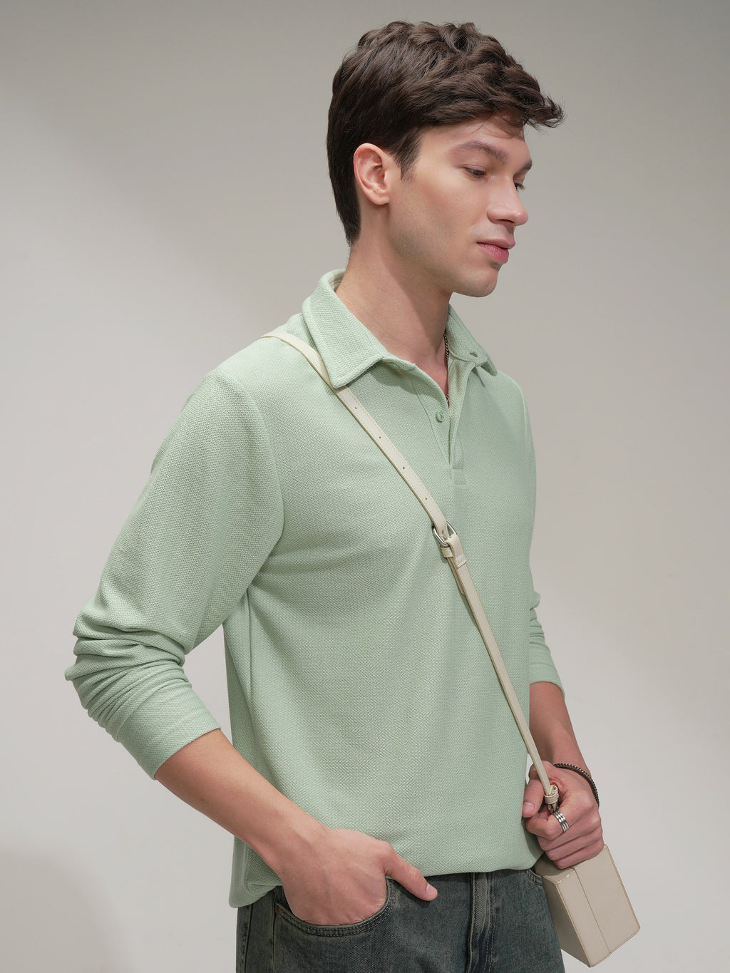 Highlander Men Green Self Design Polo Collar T-Shirt - Green - Image 6