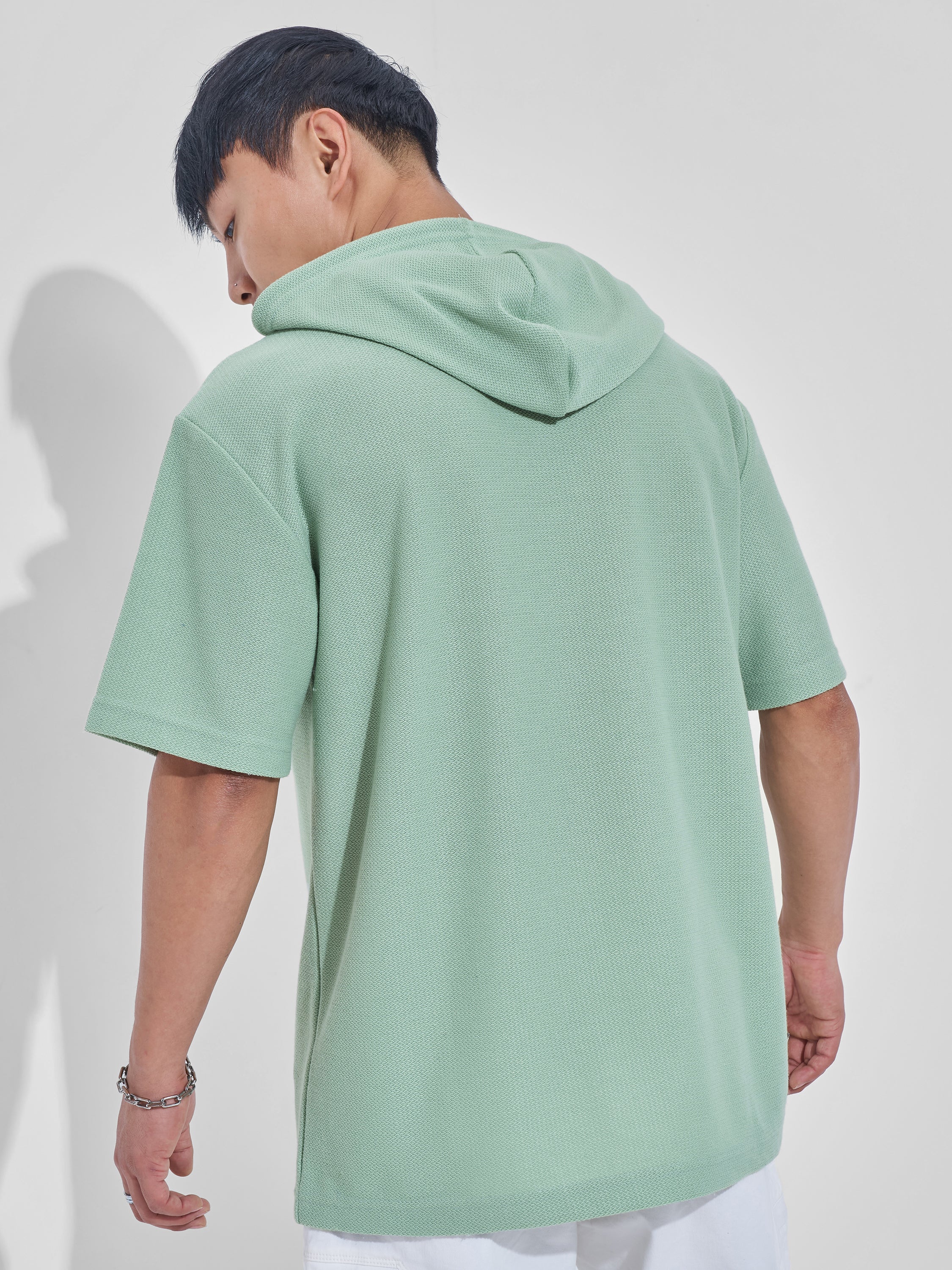 Highlander Men Green Self Design Hood Oversized Fit T-Shirt - Green - Image 3