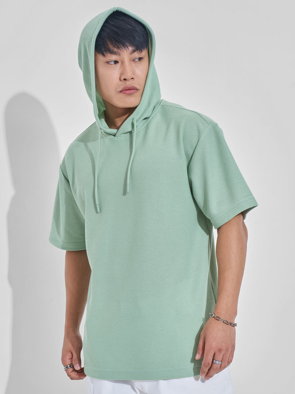 Highlander Men Green Self Design Hood Oversized Fit T-Shirt - Green - Image 4