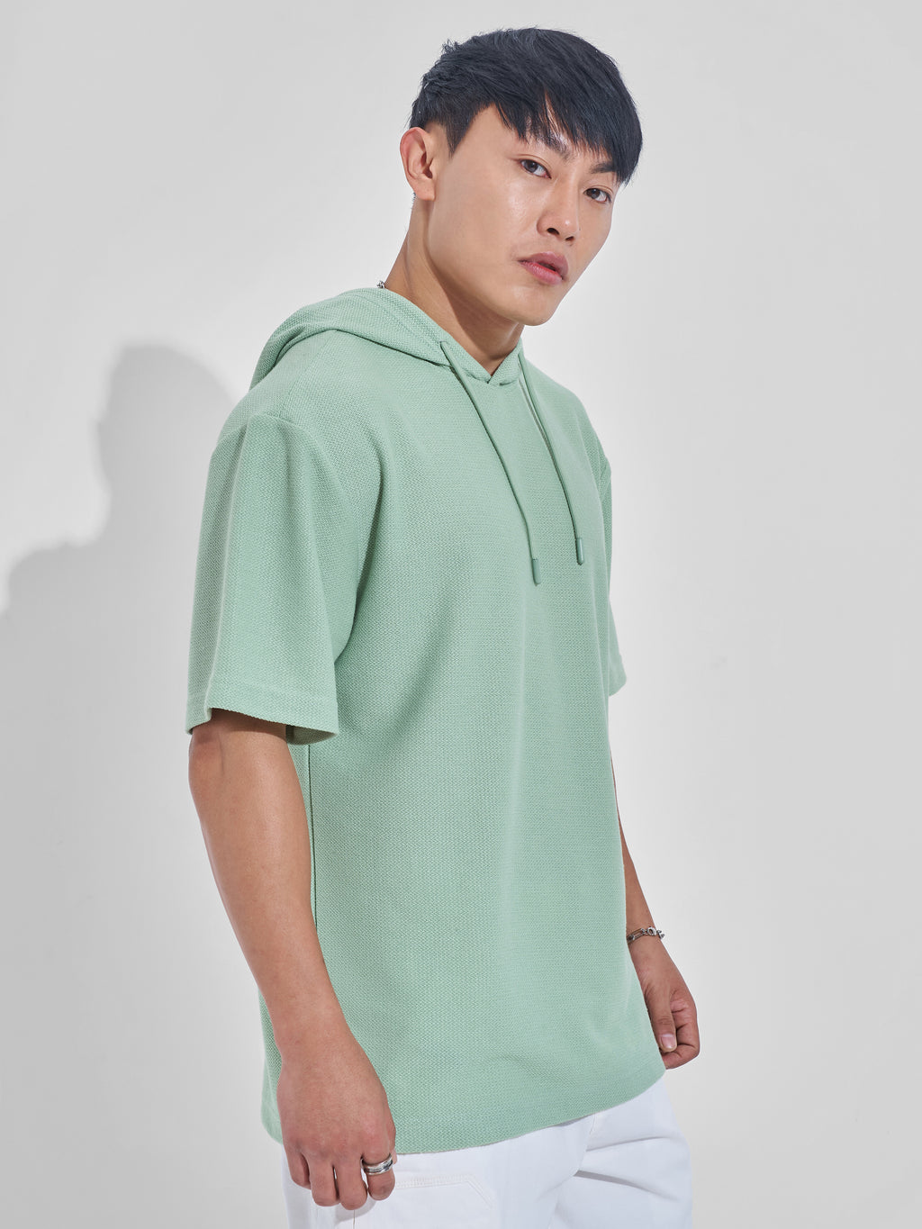 Highlander Men Green Self Design Hood Oversized Fit T-Shirt - Green - Image 6