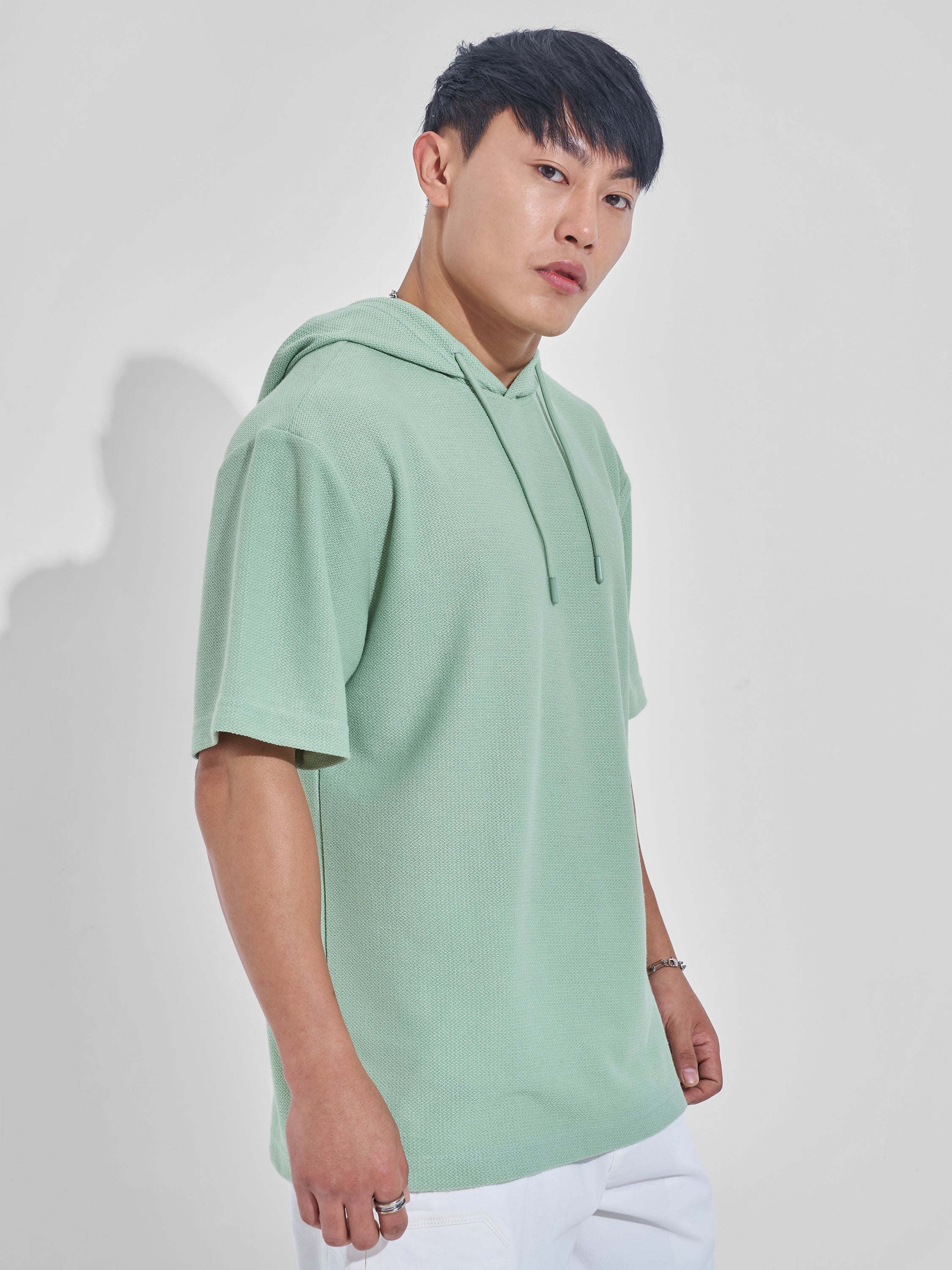 Highlander Men Green Self Design Hood Oversized Fit T-Shirt - Green - Image 6