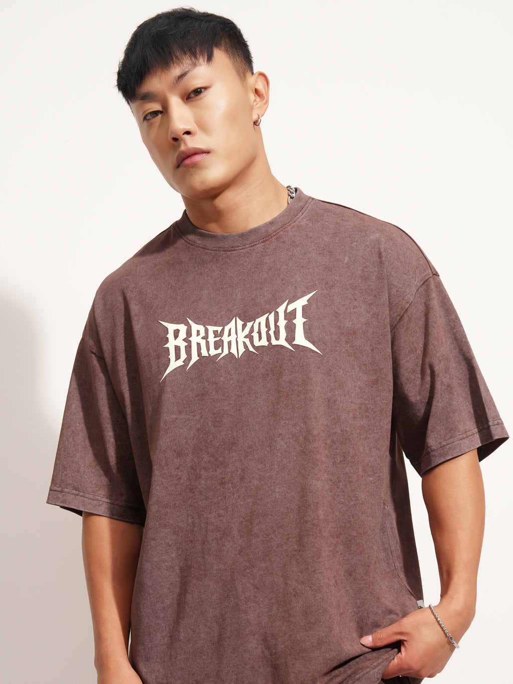 Highlander Men Brown Printed Round Neck Oversized Fit T-Shirt - Brown - Image 1