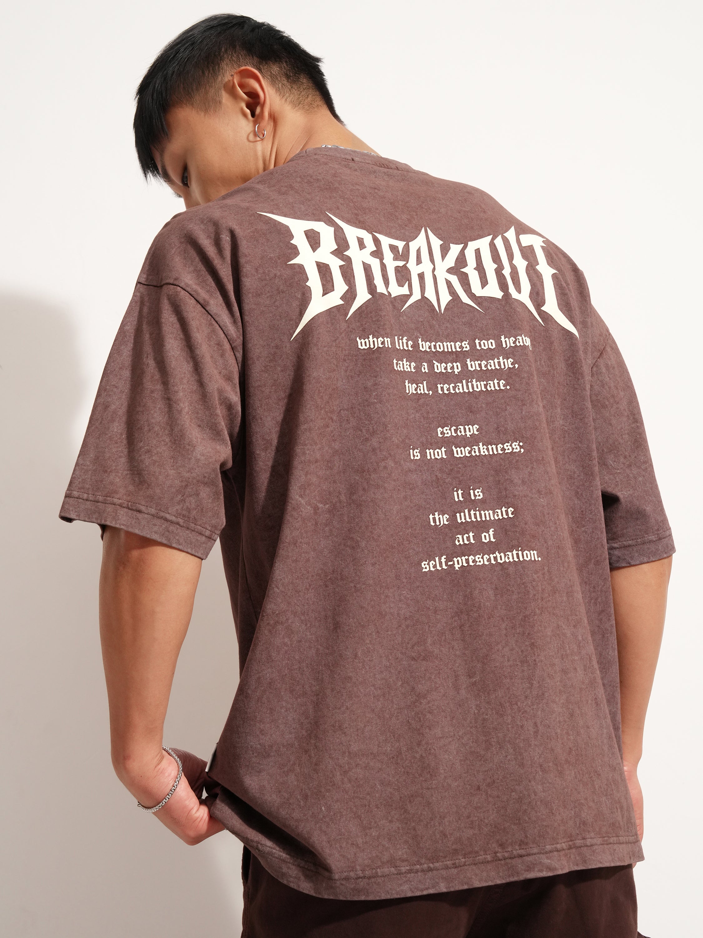 Highlander Men Brown Printed Round Neck Oversized Fit T-Shirt - Brown - Image 3