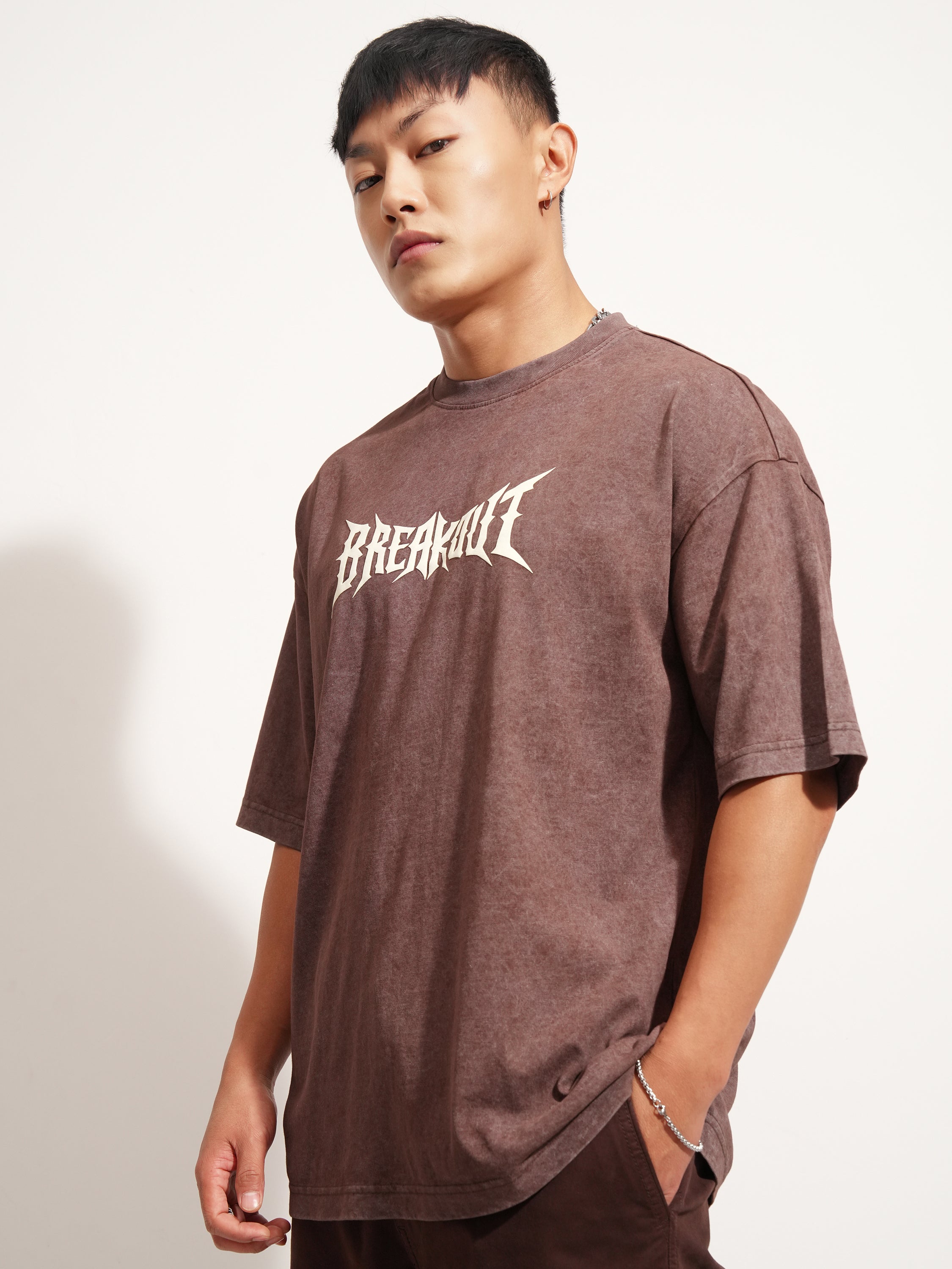 Highlander Men Brown Printed Round Neck Oversized Fit T-Shirt - Brown - Image 4