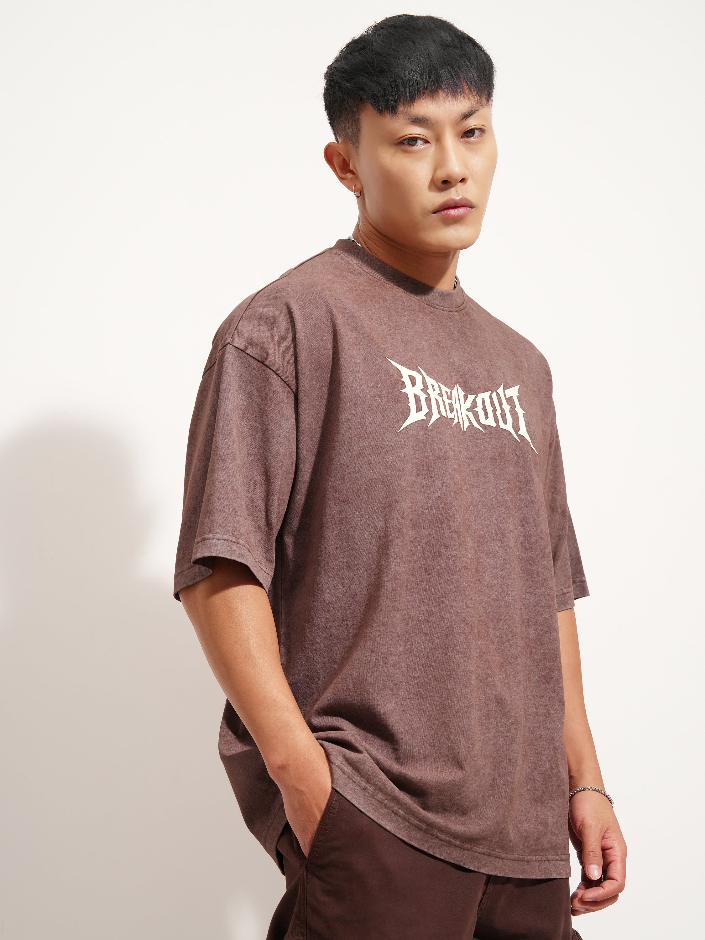 Highlander Men Brown Printed Round Neck Oversized Fit T-Shirt - Brown - Image 6