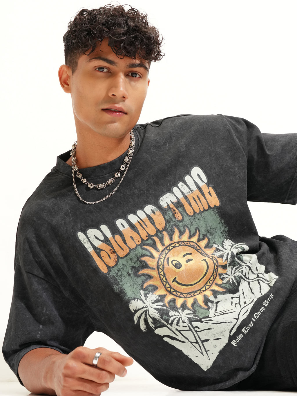 Highlander Men Black Printed Round Neck Oversized Fit T-Shirt - Black - Image 1