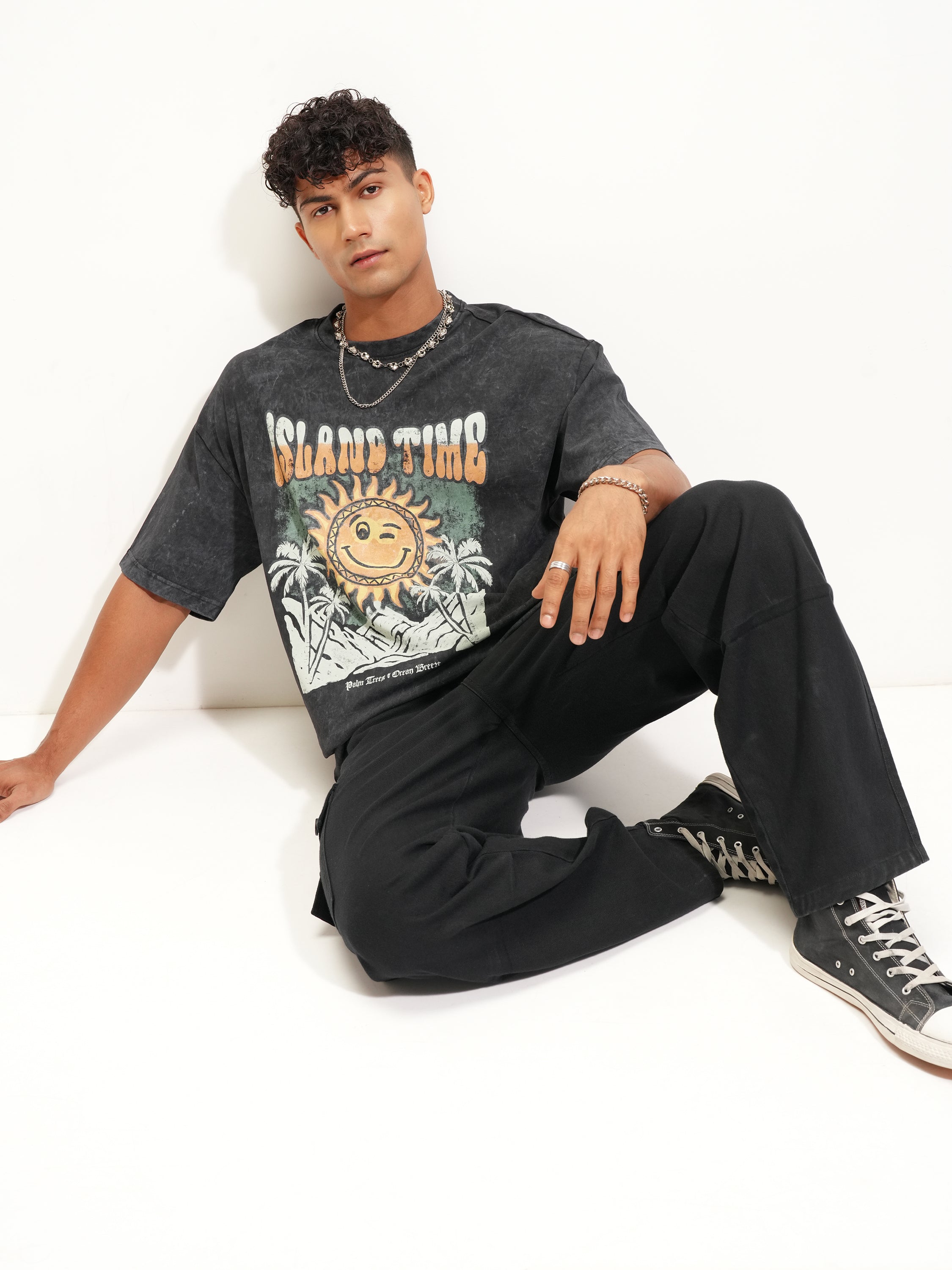 Highlander Men Black Printed Round Neck Oversized Fit T-Shirt - Black - Image 2