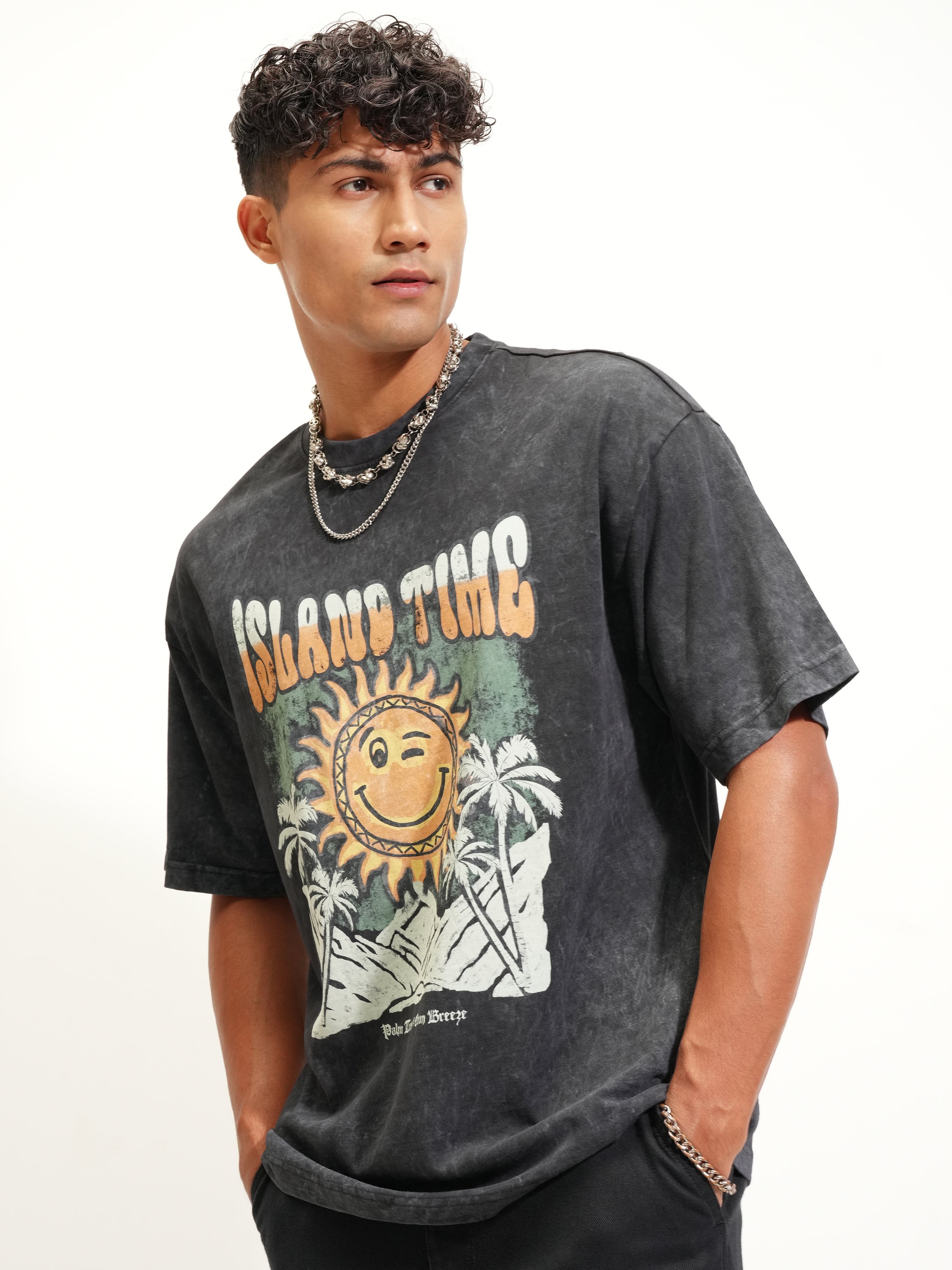 Highlander Men Black Printed Round Neck Oversized Fit T-Shirt - Black - Image 4