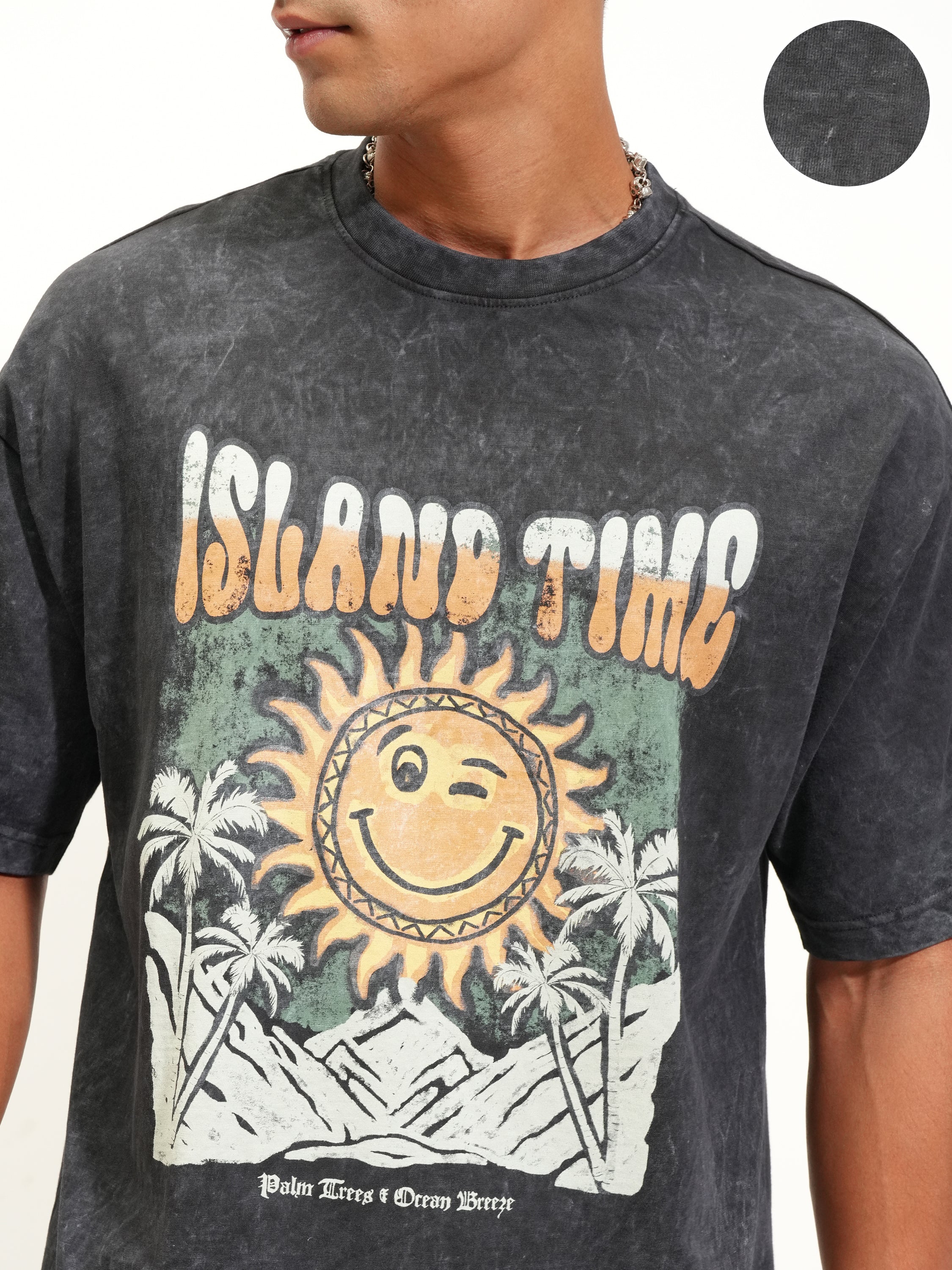 Highlander Men Black Printed Round Neck Oversized Fit T-Shirt - Black - Image 5