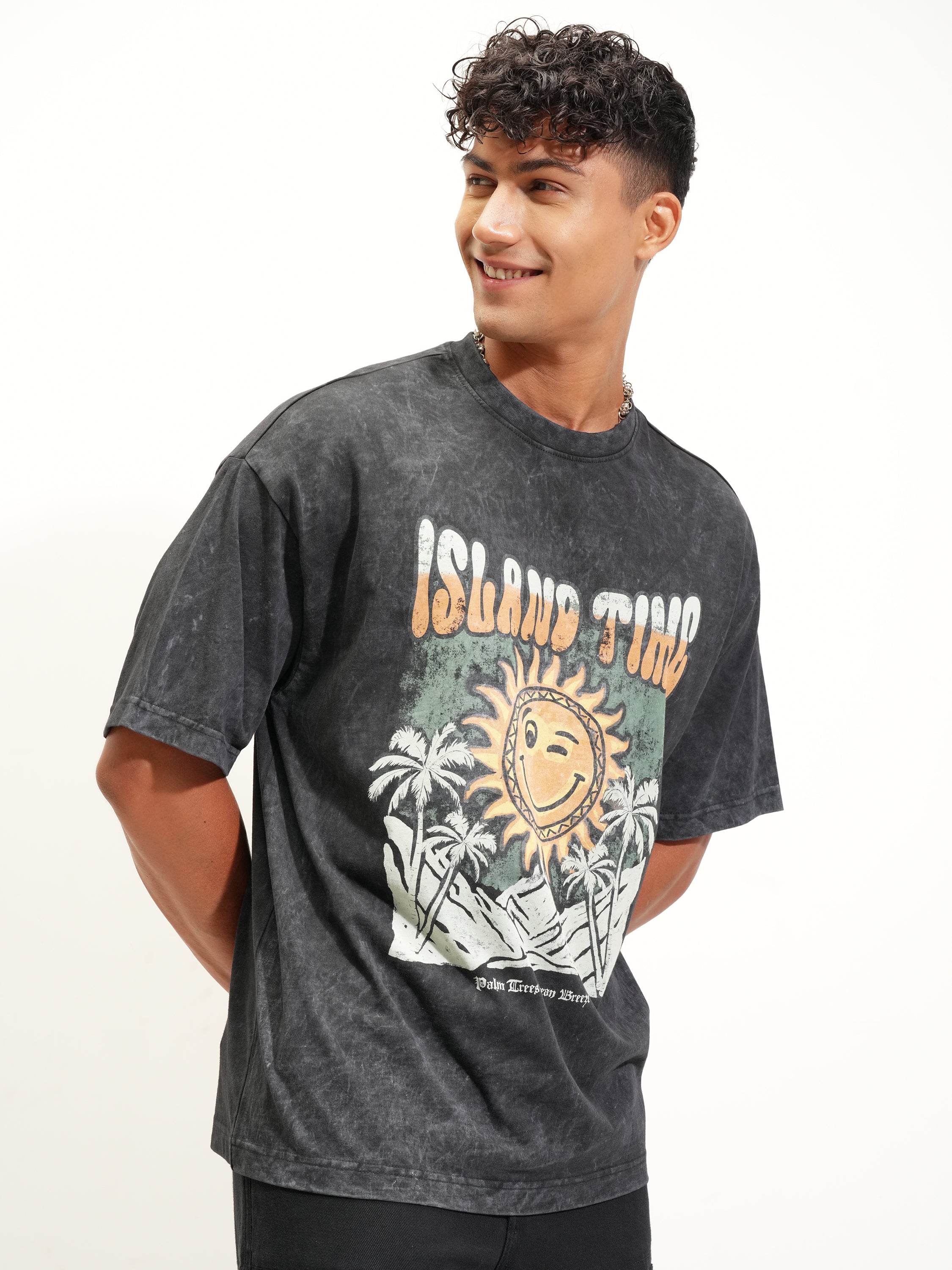 Highlander Men Black Printed Round Neck Oversized Fit T-Shirt - Black - Image 6
