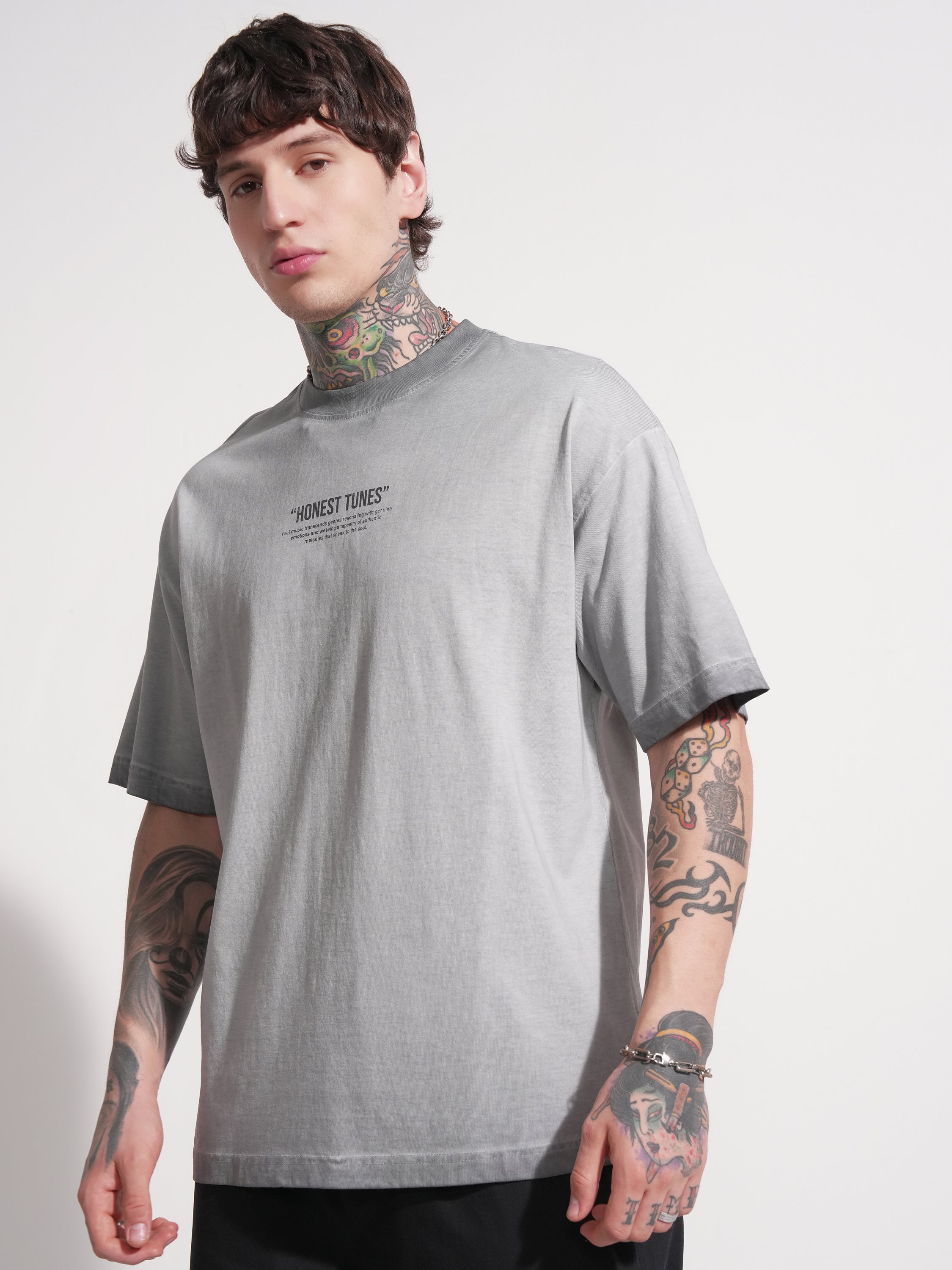 Highlander Men Grey Printed Round Neck Oversized Fit T-Shirt - Grey - Image 4