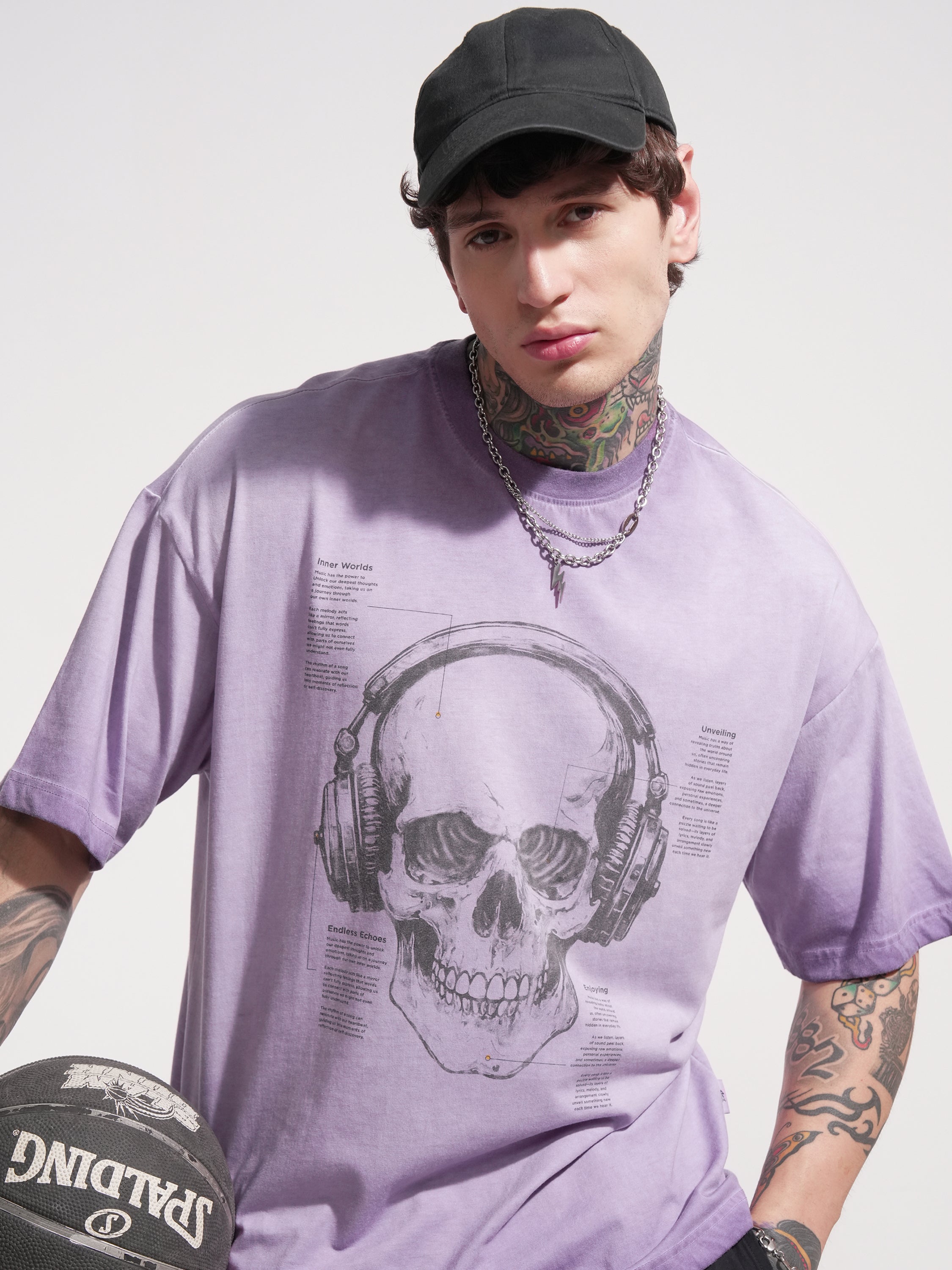 Highlander Men Lavender Printed Round Neck Oversized Fit T-Shirt - Lavender - Image 1