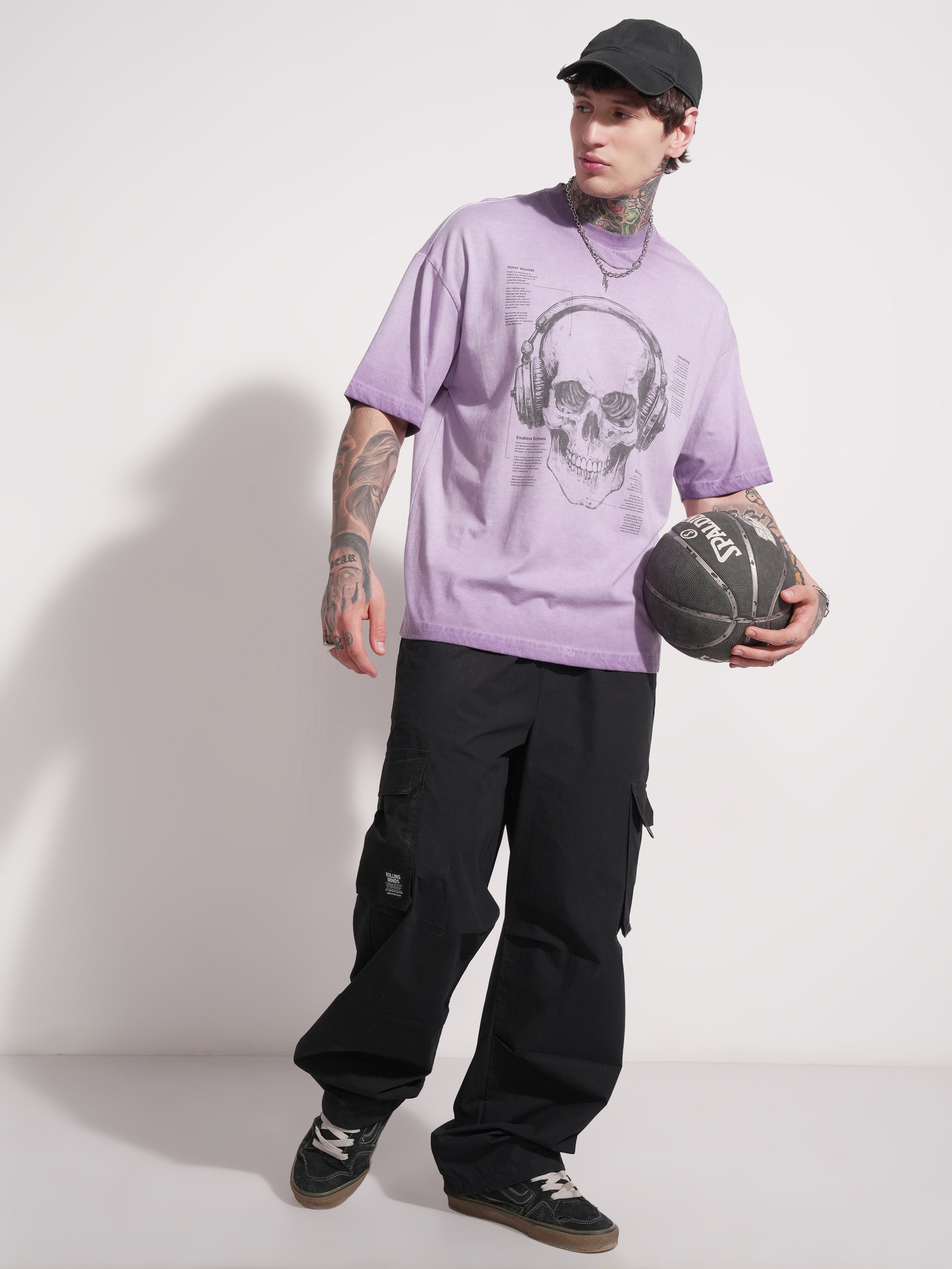 Highlander Men Lavender Printed Round Neck Oversized Fit T-Shirt - Lavender - Image 2