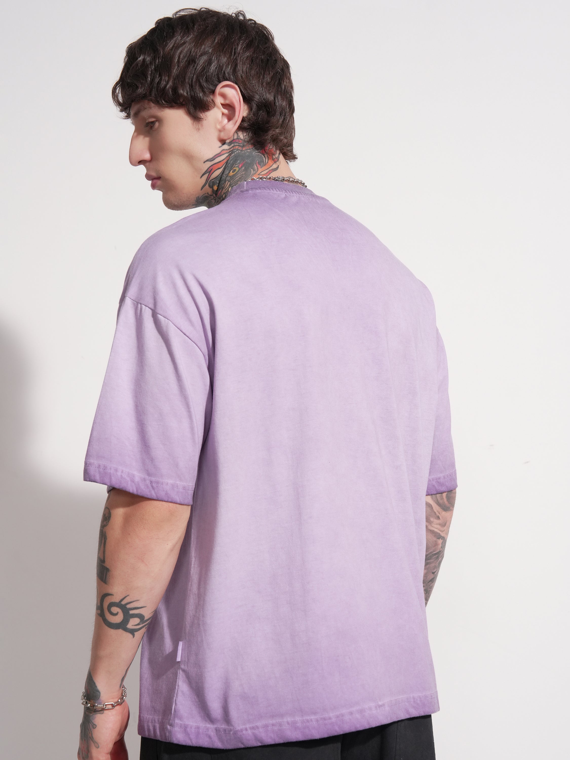 Highlander Men Lavender Printed Round Neck Oversized Fit T-Shirt - Lavender - Image 3