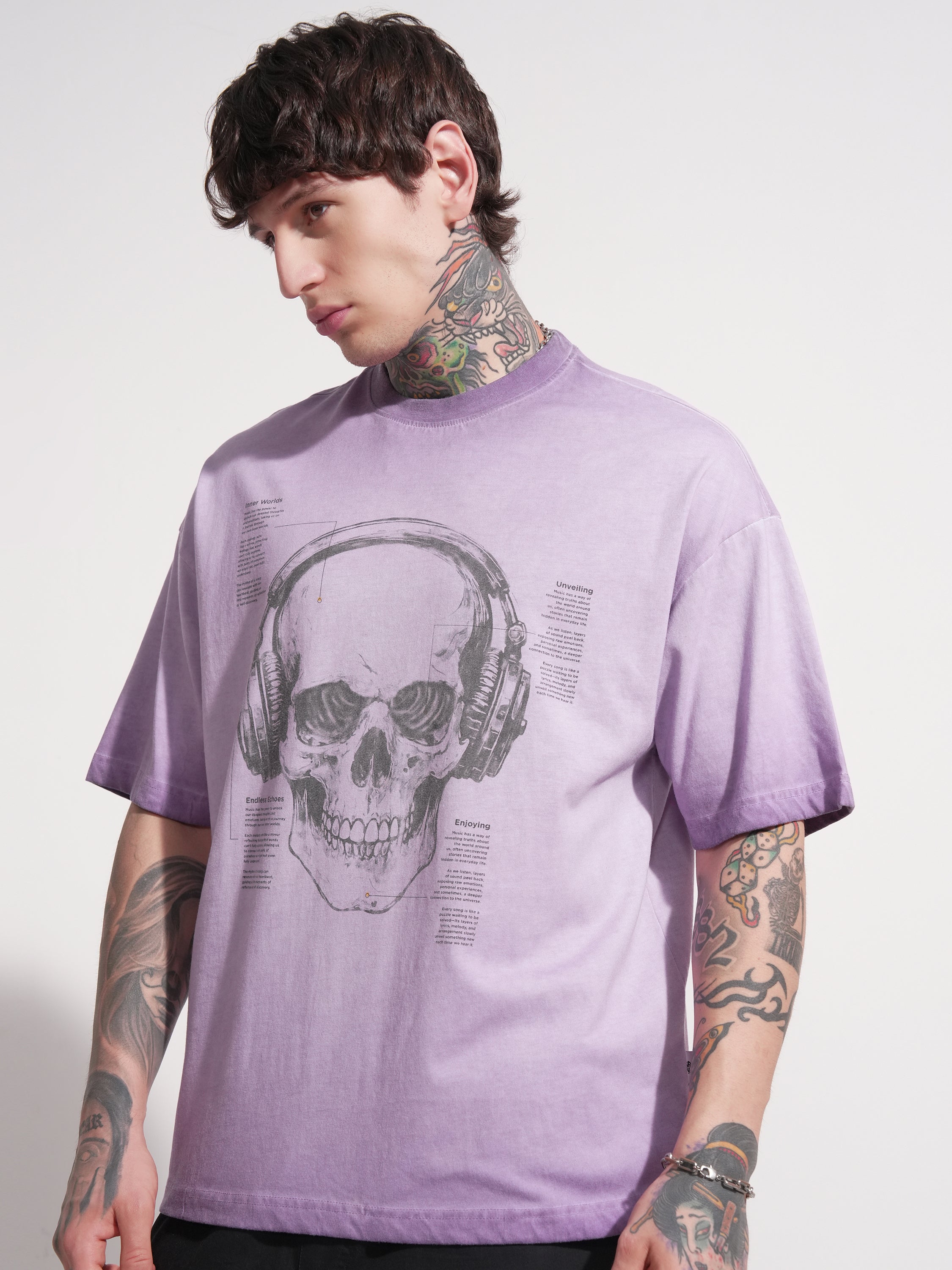 Highlander Men Lavender Printed Round Neck Oversized Fit T-Shirt - Lavender - Image 4