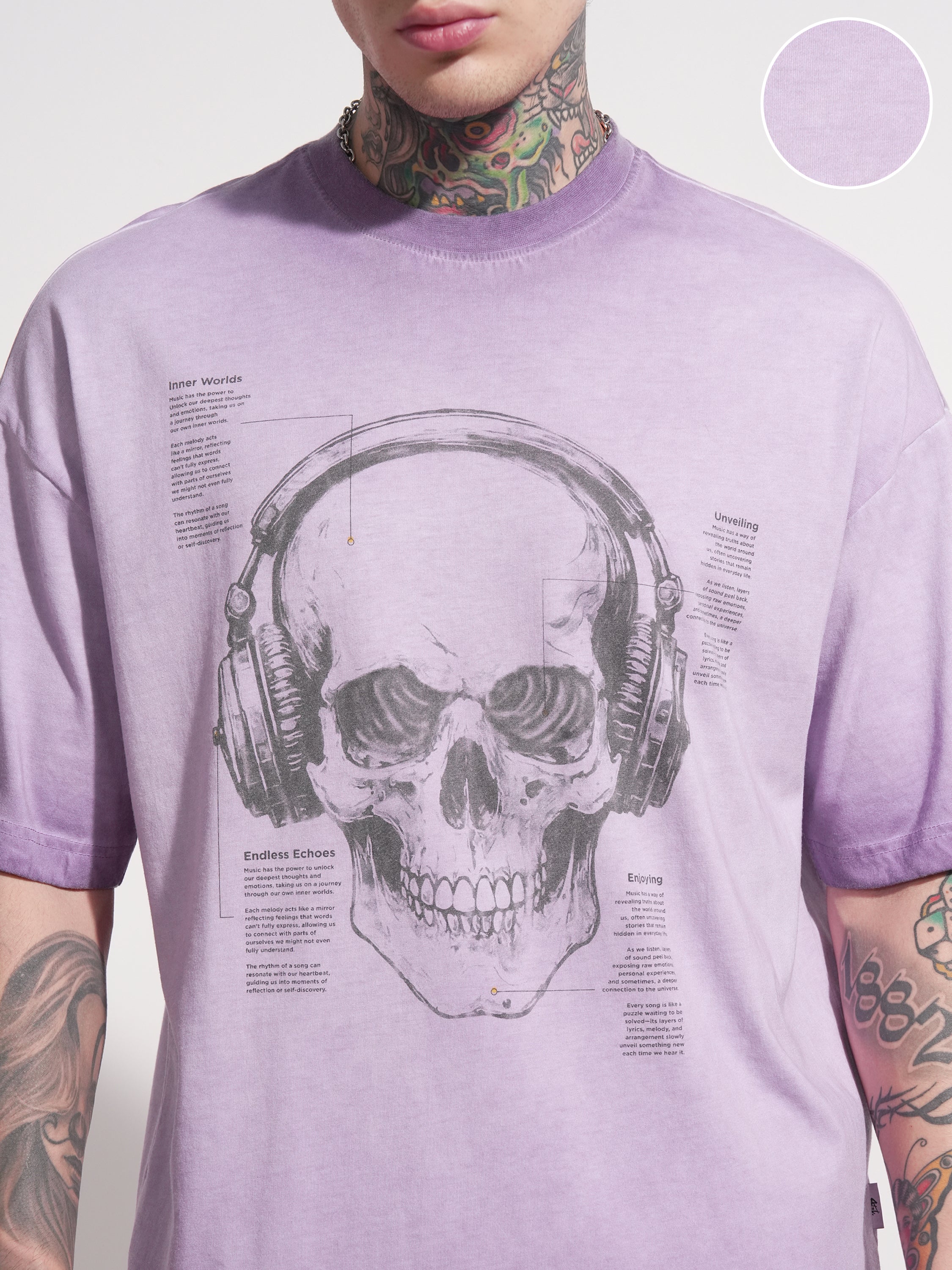 Highlander Men Lavender Printed Round Neck Oversized Fit T-Shirt - Lavender - Image 5