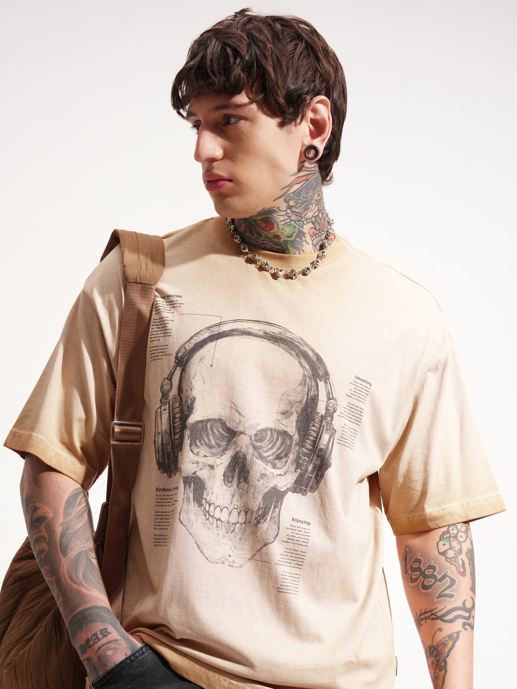 Highlander Men Brown Printed Round Neck Oversized Fit T-Shirt - Brown - Image 1