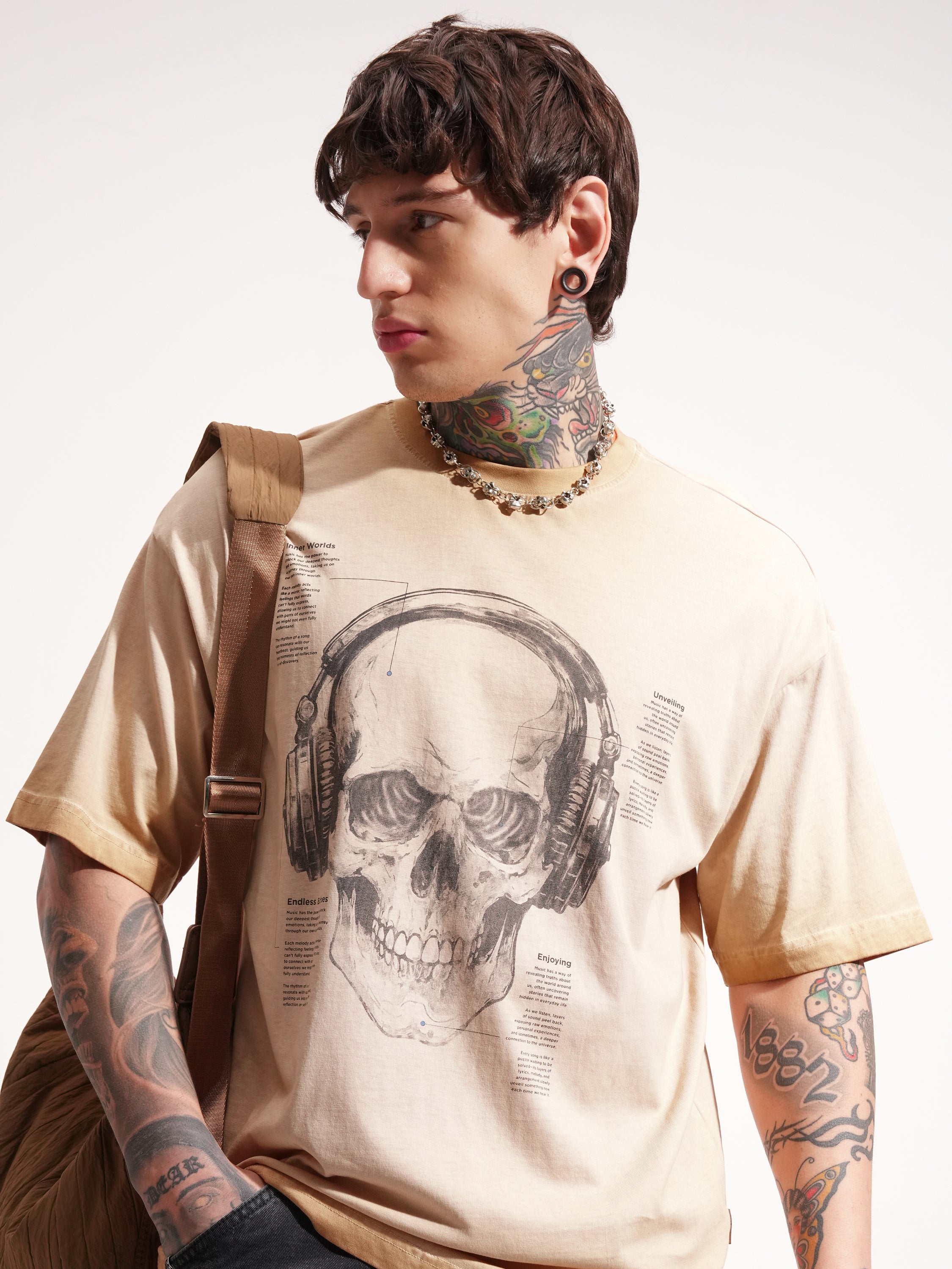 Highlander Men Brown Printed Round Neck Oversized Fit T-Shirt - Brown - Image 1