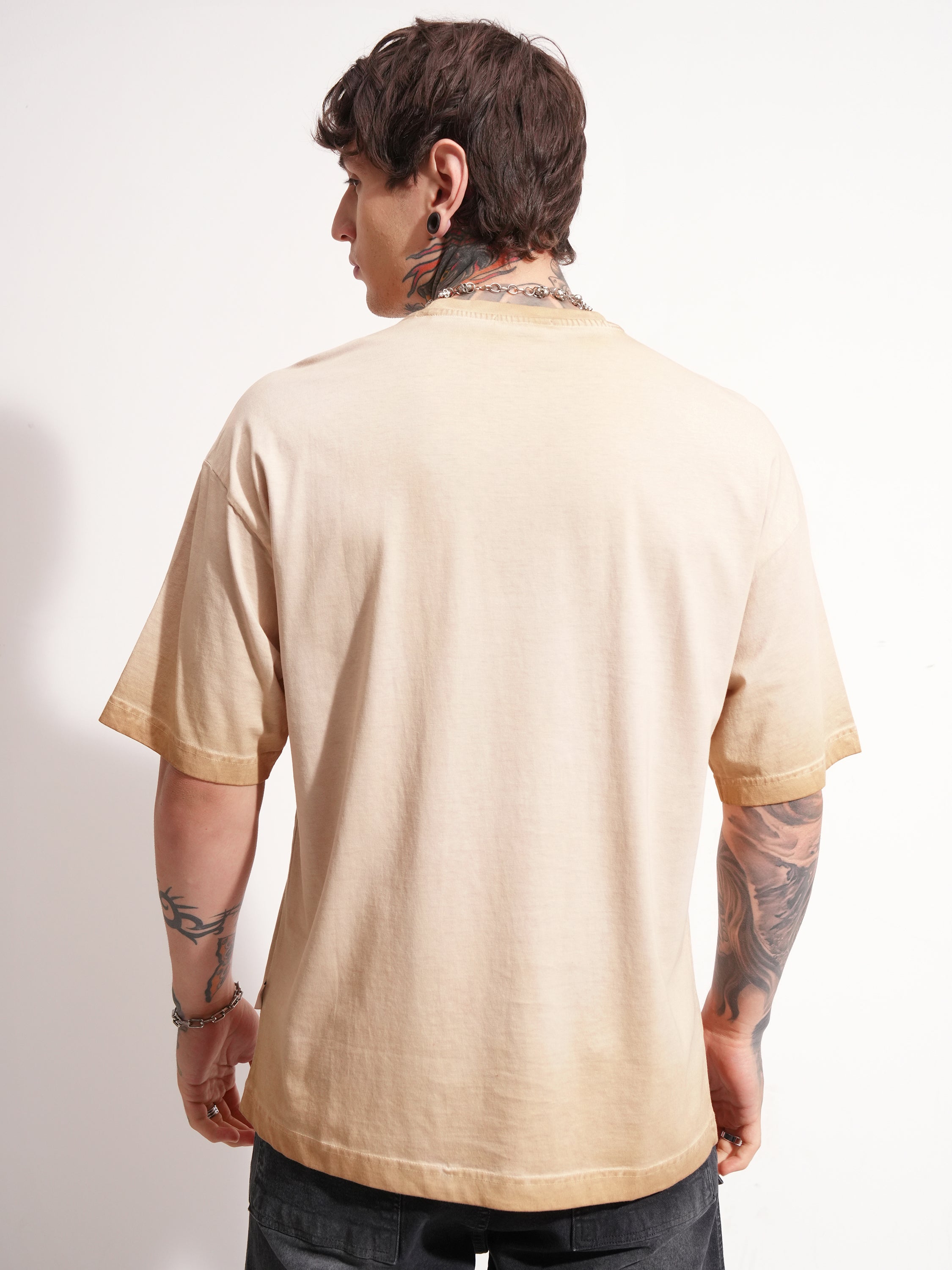 Highlander Men Brown Printed Round Neck Oversized Fit T-Shirt - Brown - Image 3