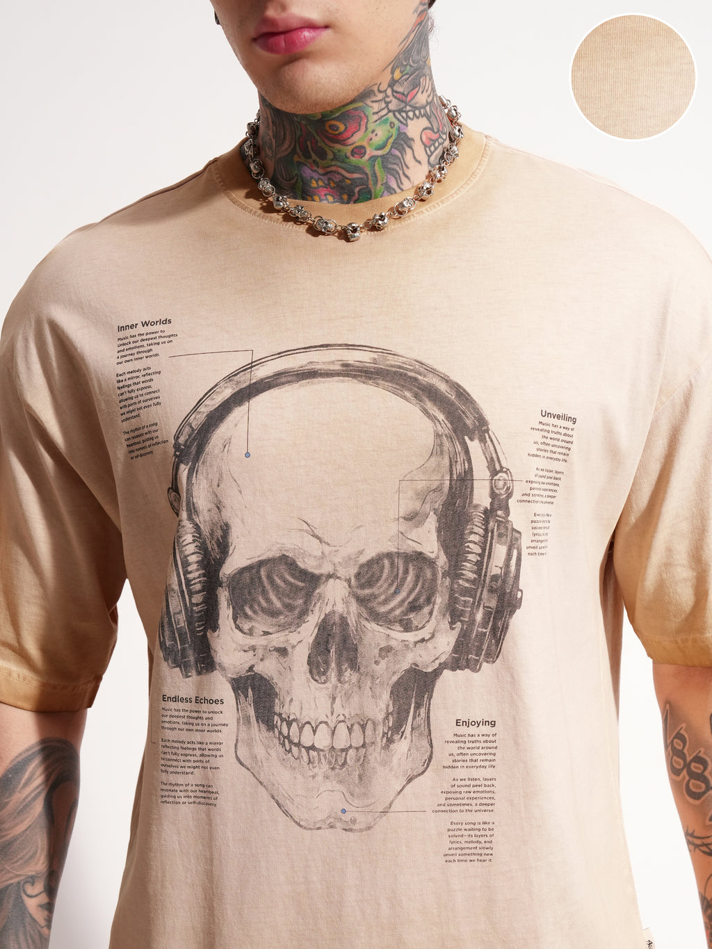 Highlander Men Brown Printed Round Neck Oversized Fit T-Shirt - Brown - Image 5