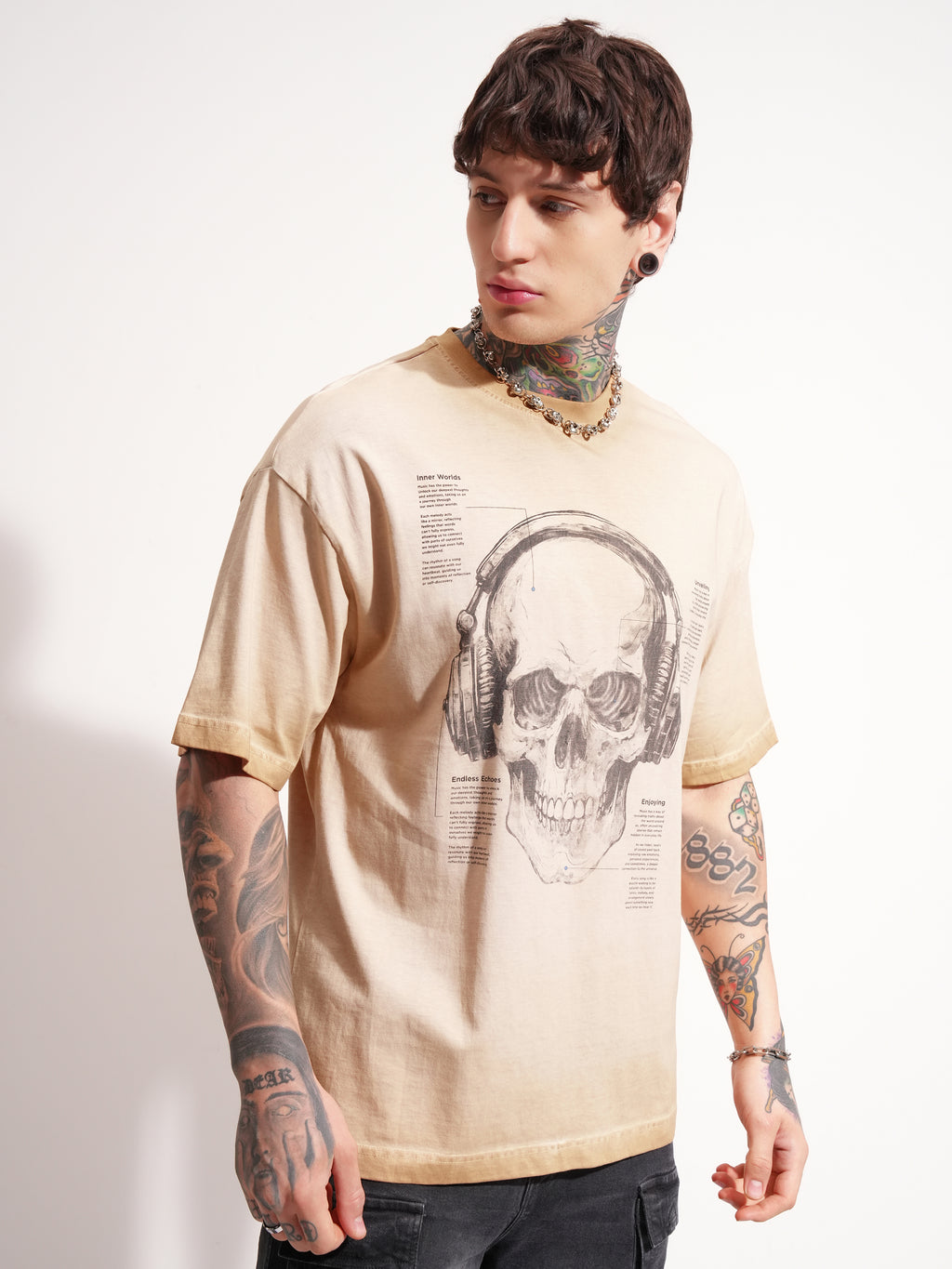 Highlander Men Brown Printed Round Neck Oversized Fit T-Shirt - Brown - Image 6
