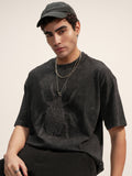 Highlander Men Black Embroidered Round Neck Oversized Fit T-Shirt - Black - Image 1