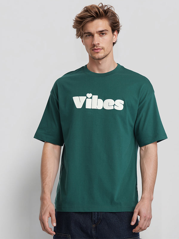 Highlander Men Green Printed Round Neck Oversized Fit T-Shirt - Green - Image 1