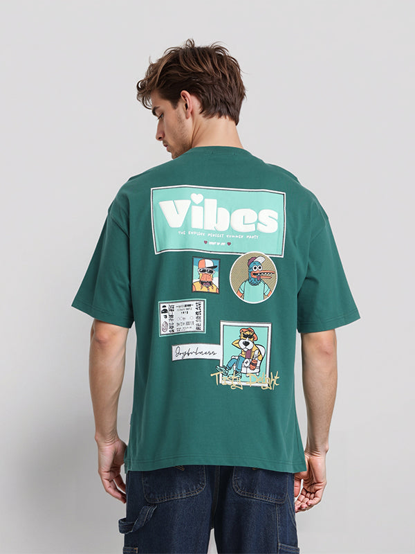 Highlander Men Green Printed Round Neck Oversized Fit T-Shirt - Green - Image 3