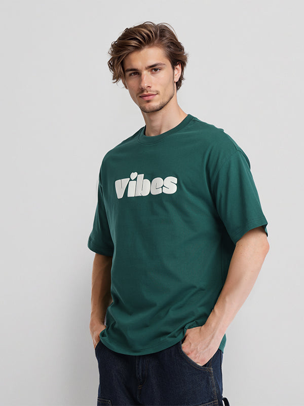 Highlander Men Green Printed Round Neck Oversized Fit T-Shirt - Green - Image 4