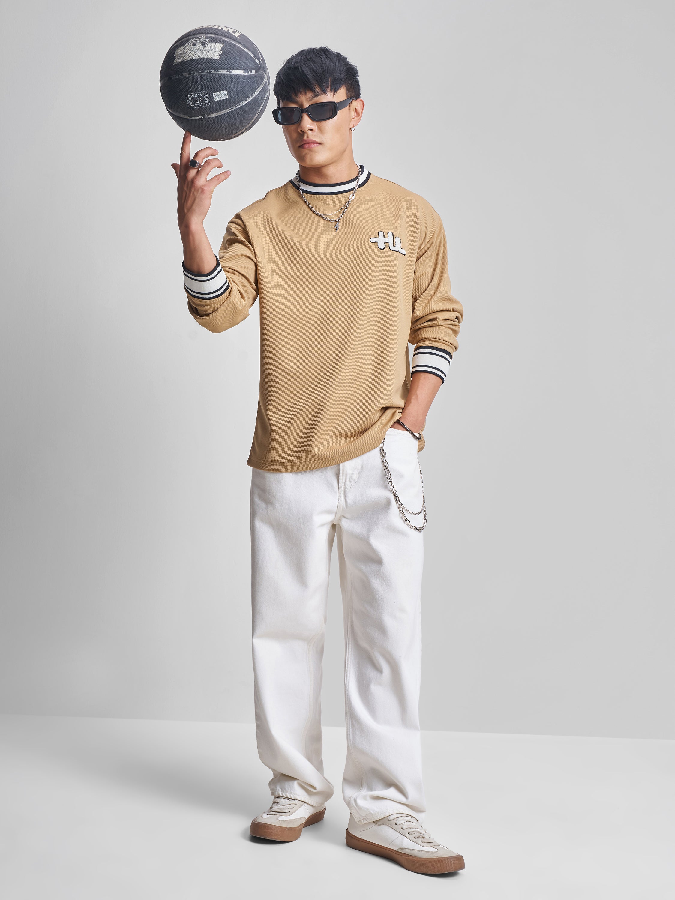 Highlander Men Beige Self Design Round Neck T-Shirt - Beige - Image 2
