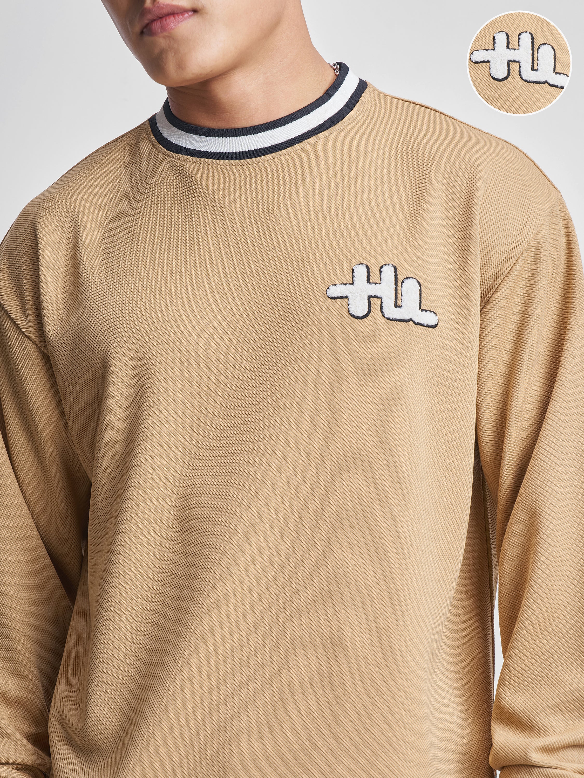 Highlander Men Beige Self Design Round Neck T-Shirt - Beige - Image 5