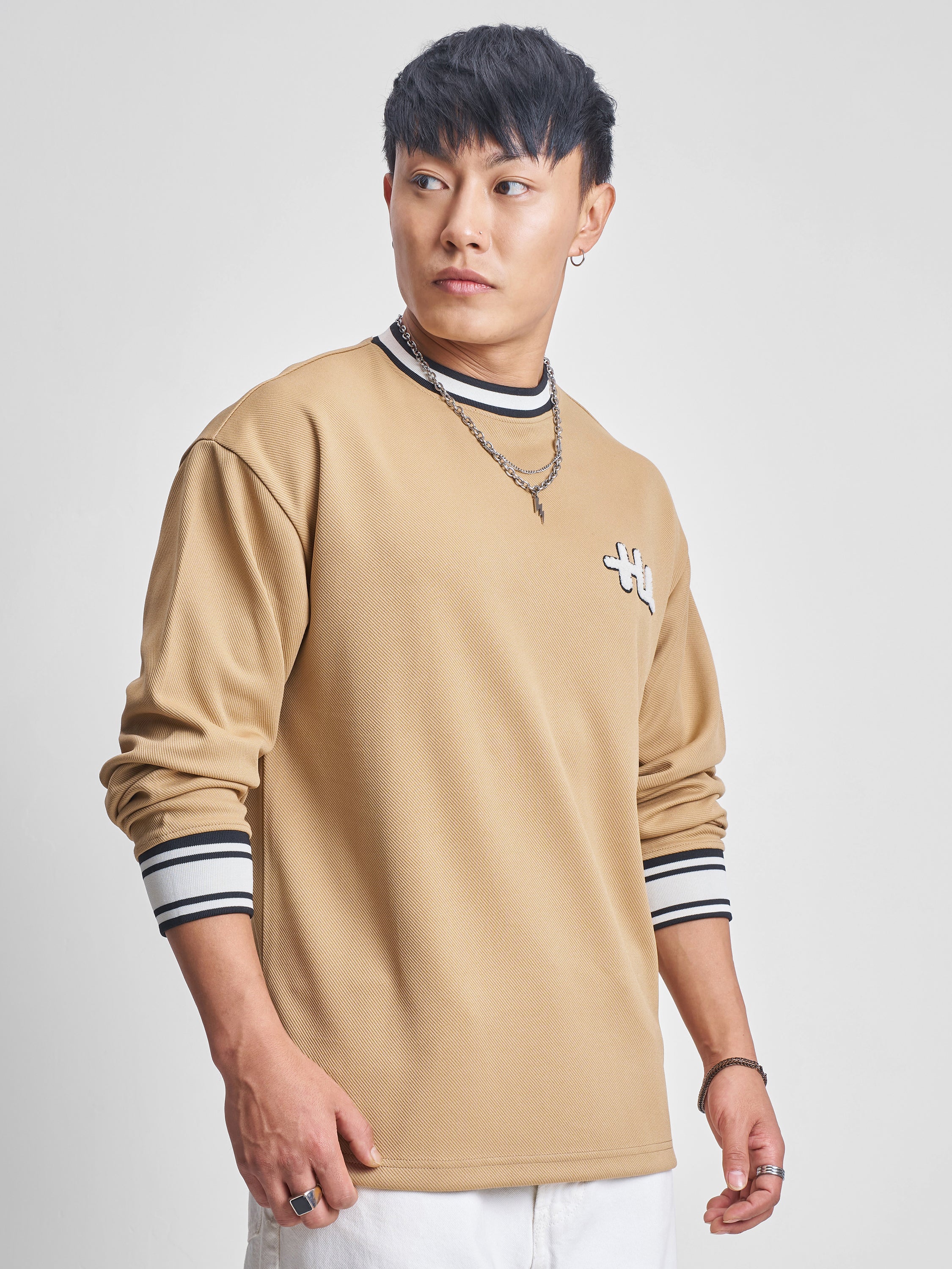 Highlander Men Beige Self Design Round Neck T-Shirt - Beige - Image 6