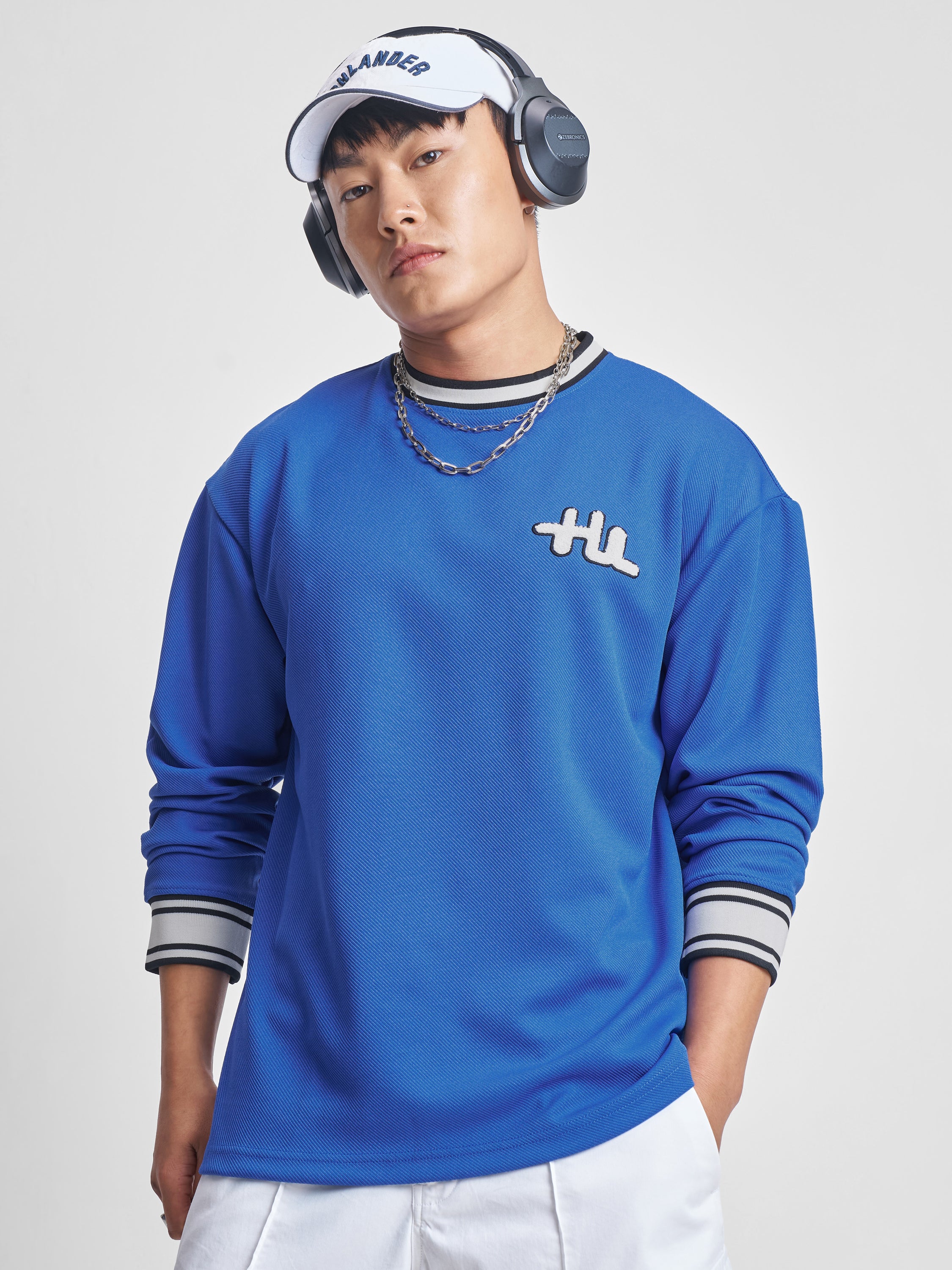 Highlander Men Blue Self Design Round Neck T-Shirt - Blue - Image 1