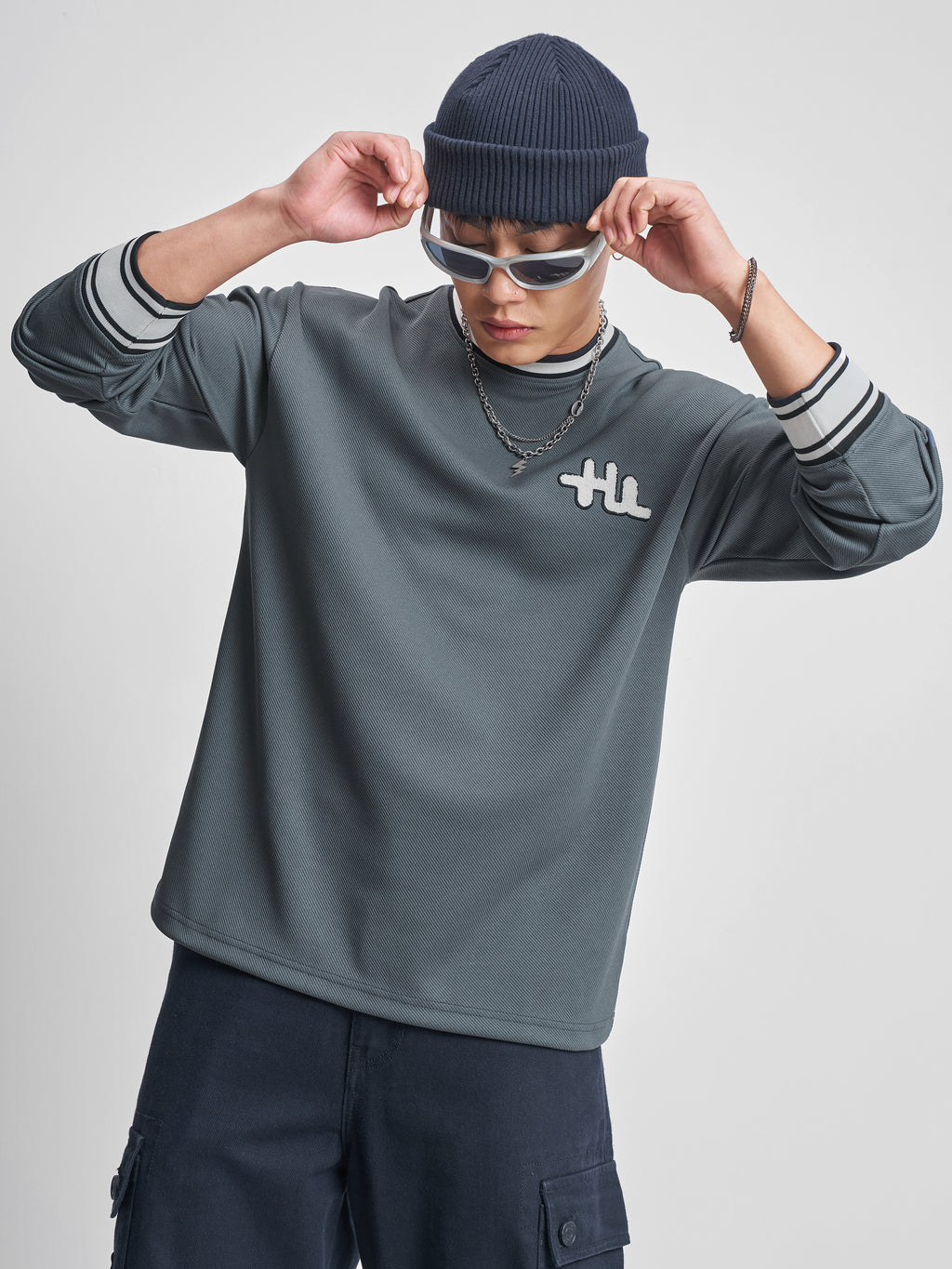 Highlander Men Grey Self Design Round Neck T-Shirt - Grey - Image 1