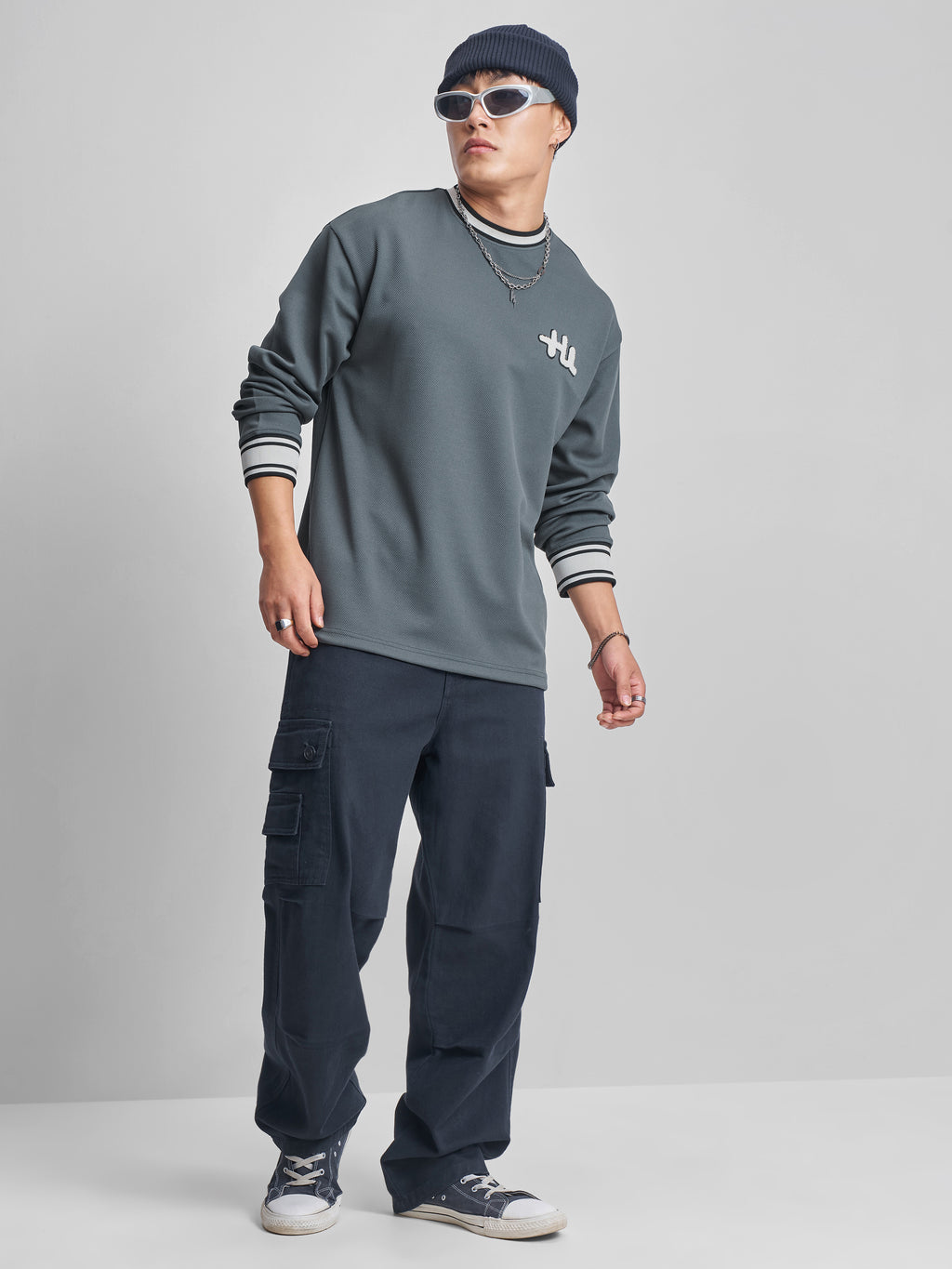 Highlander Men Grey Self Design Round Neck T-Shirt - Grey - Image 2