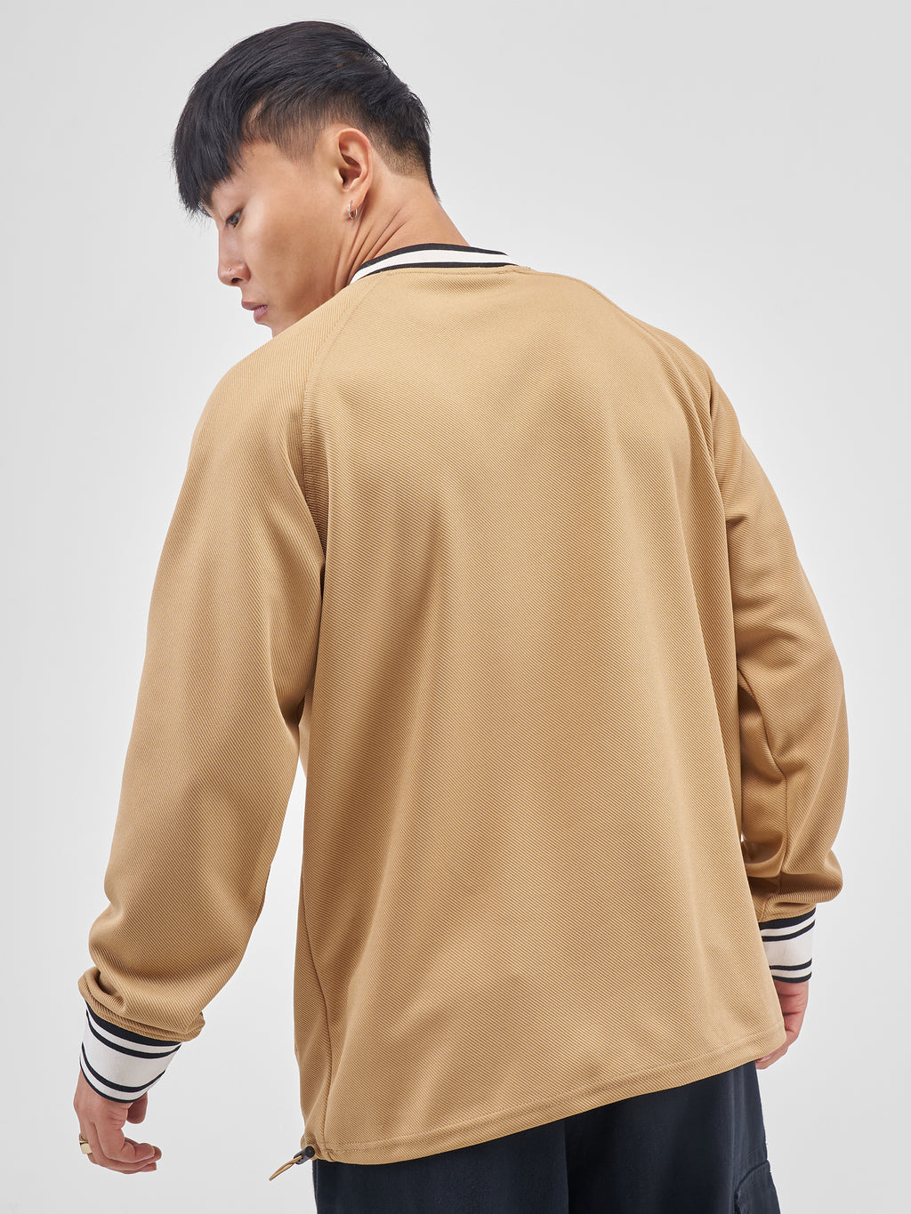 Highlander Men Beige Self Design V-Neck Oversized Fit T-Shirt - Beige - Image 3