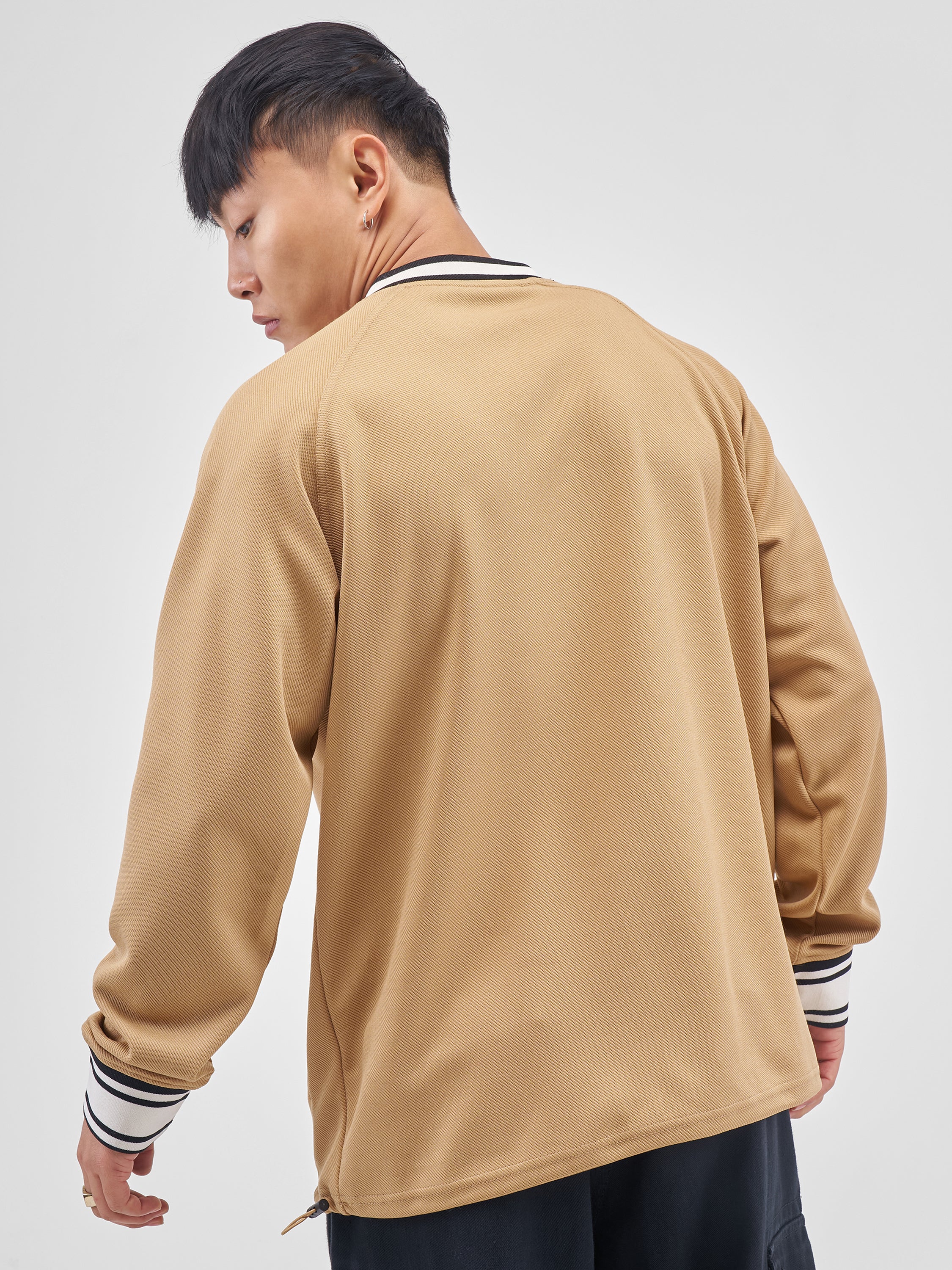 Highlander Men Beige Self Design V-Neck Oversized Fit T-Shirt - Beige - Image 3