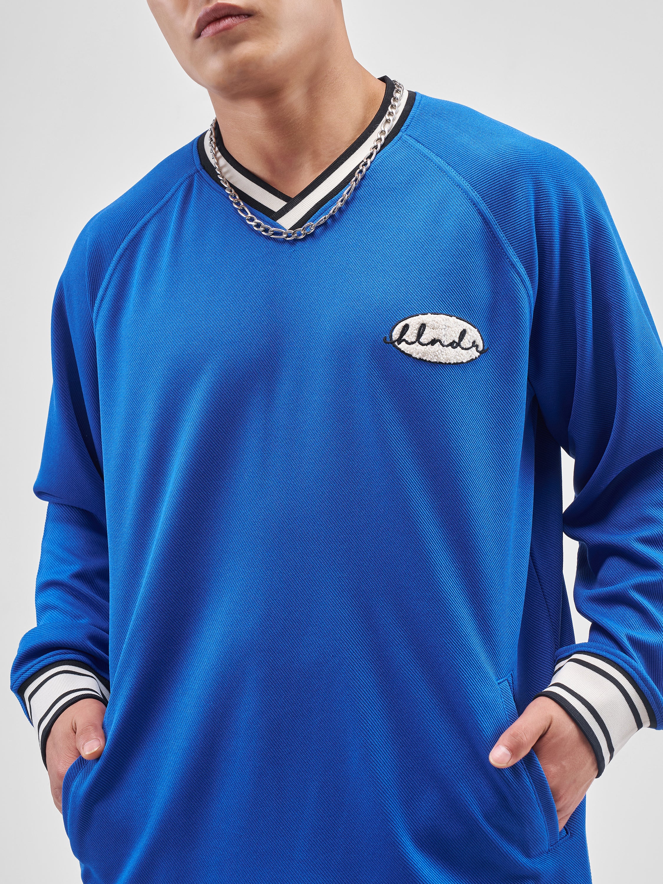 Highlander Men Blue Self Design V-Neck Oversized Fit T-Shirt - Blue - Image 5