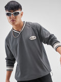 Highlander Men Grey Self Design V-Neck Oversized Fit T-Shirt - Grey - Image 1