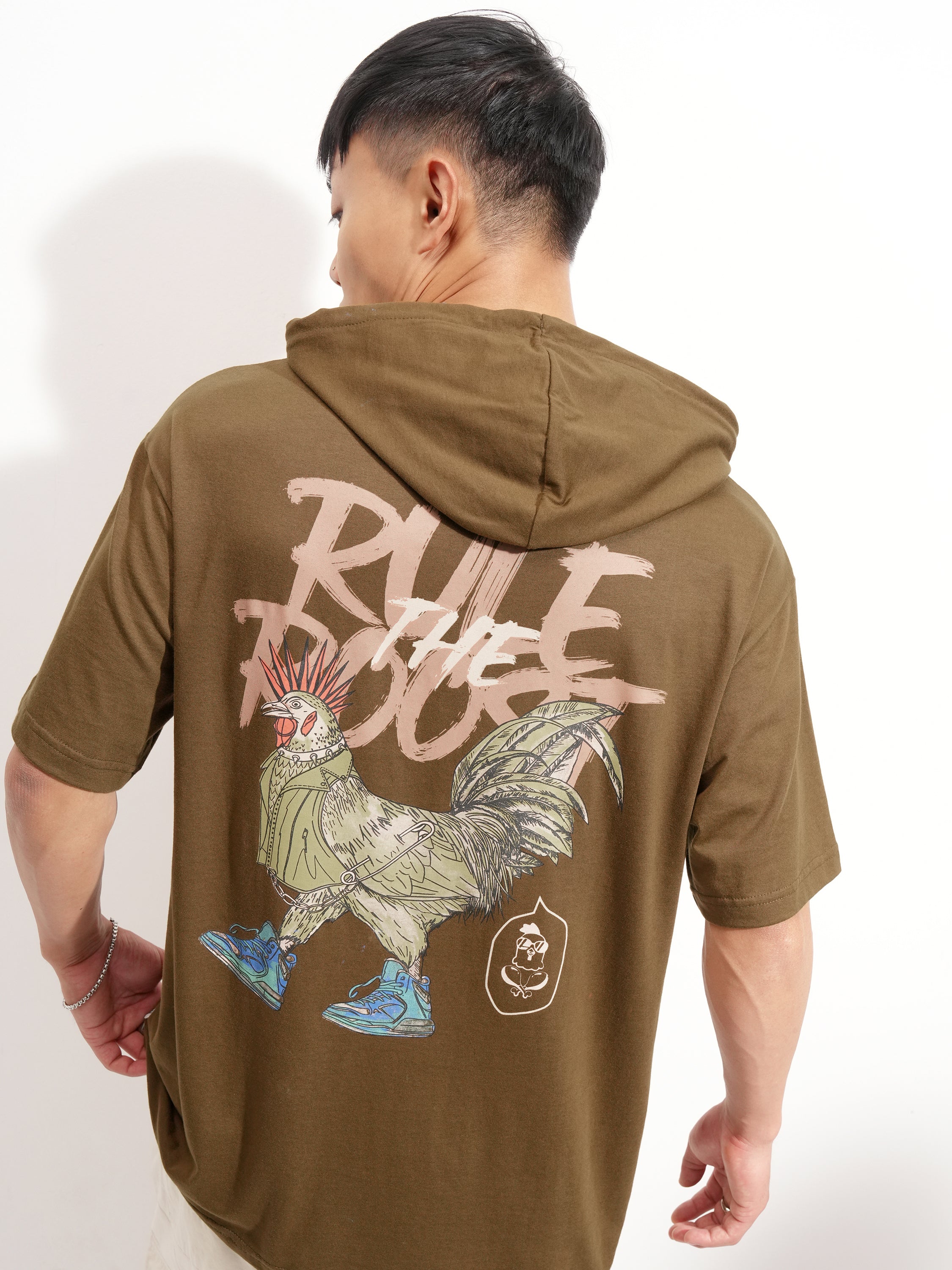 Highlander Men Brown Printed Hood T-Shirt - Brown - Image 1