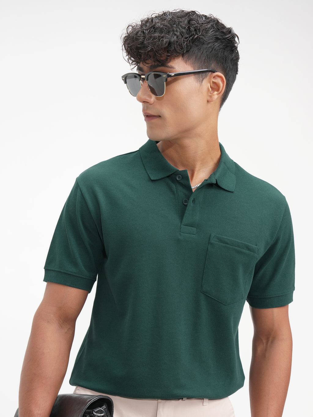 Highlander Men Teal Solid Polo Collar T-Shirt - Teal - Image 1