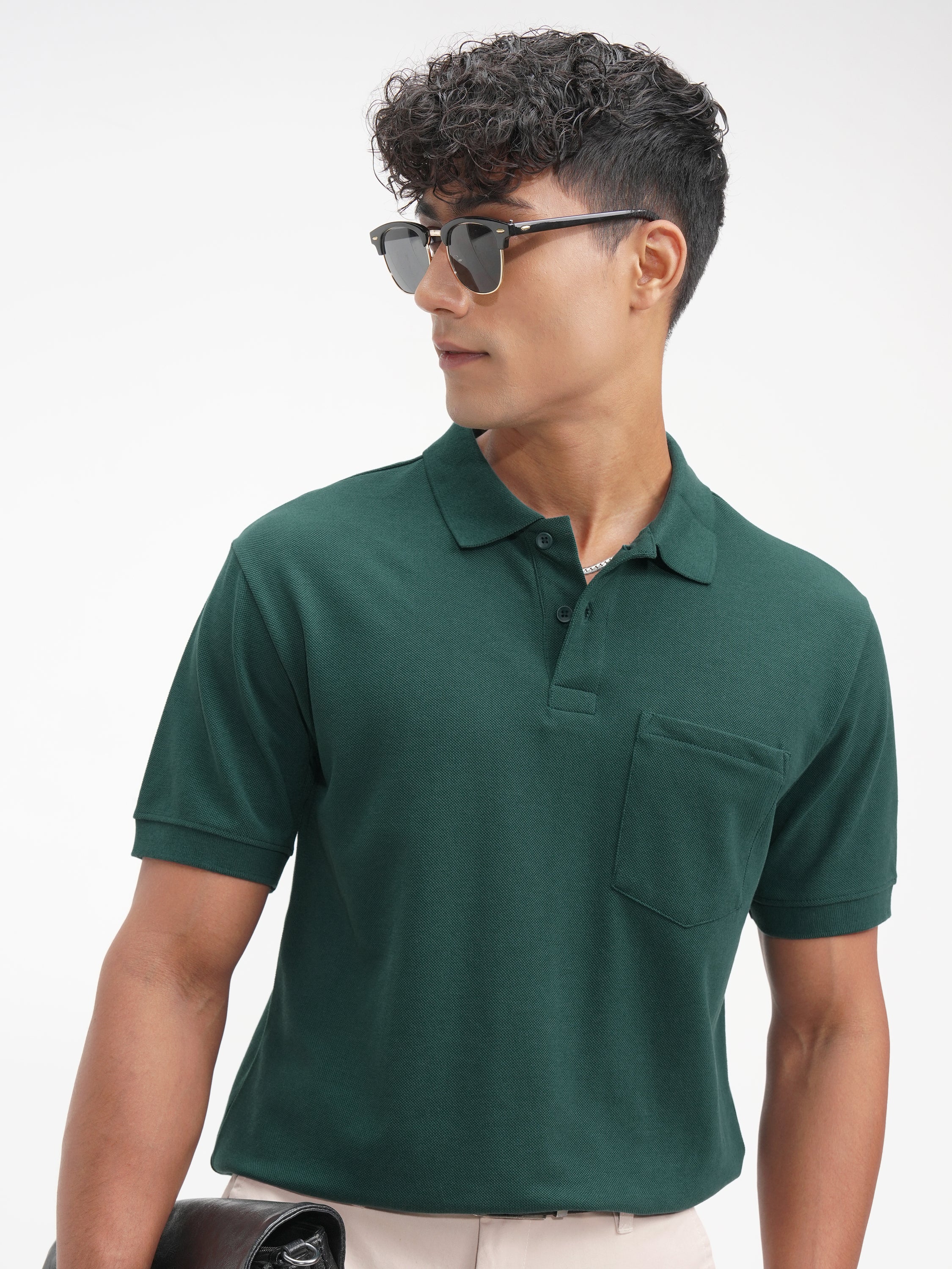 Highlander Men Teal Solid Polo Collar T-Shirt - Teal - Image 1