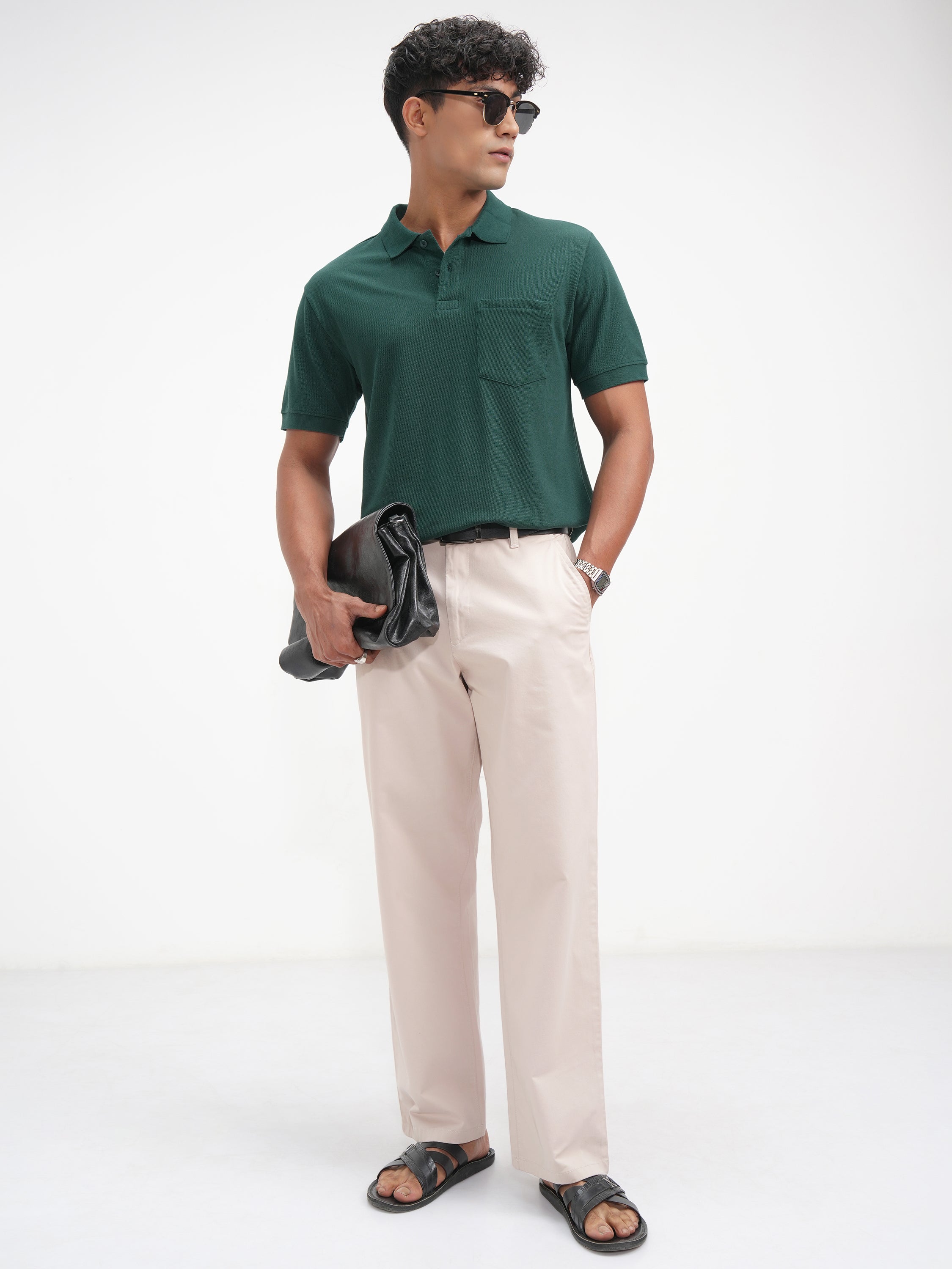 Highlander Men Teal Solid Polo Collar T-Shirt - Teal - Image 2