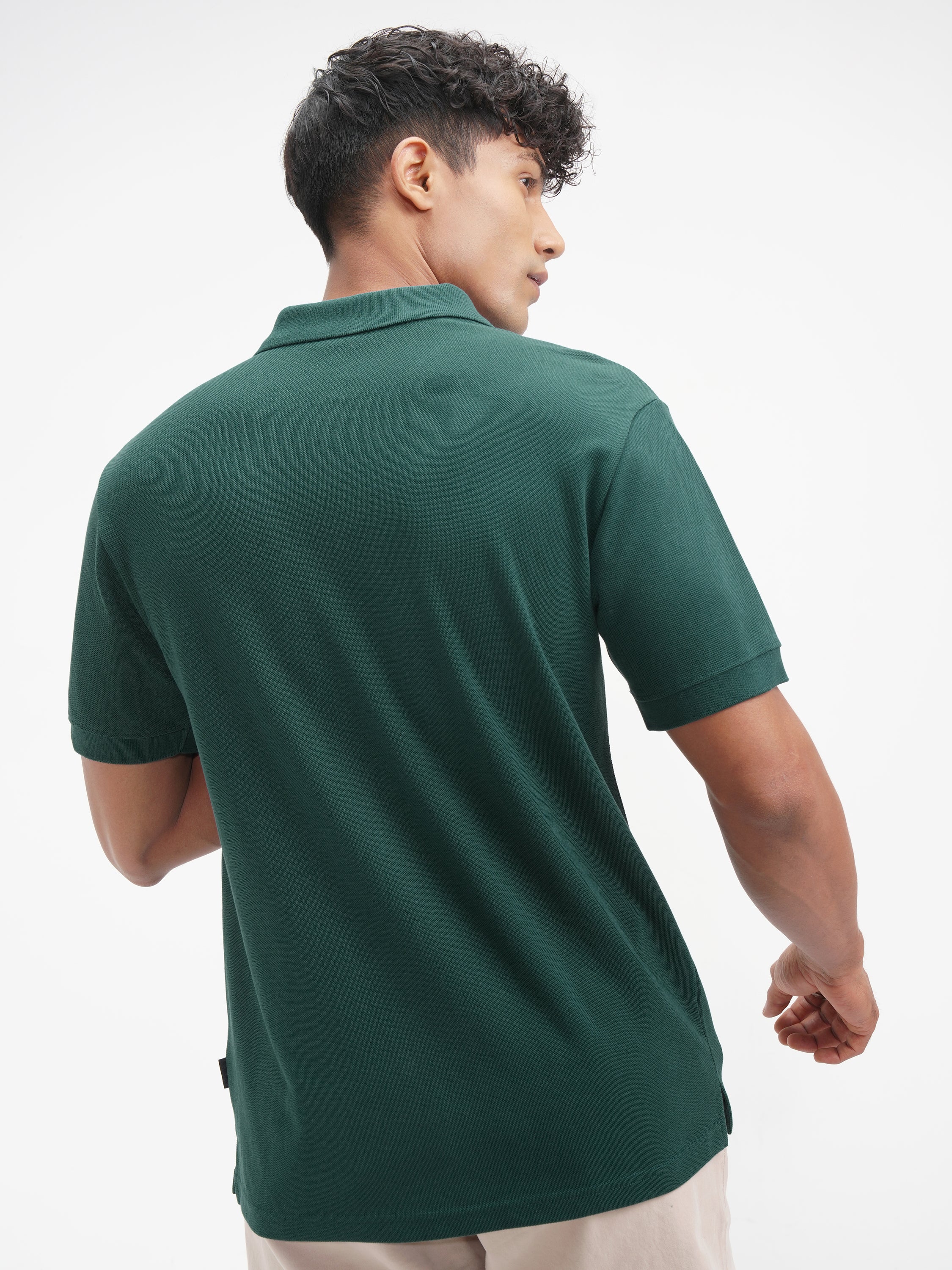Highlander Men Teal Solid Polo Collar T-Shirt - Teal - Image 3
