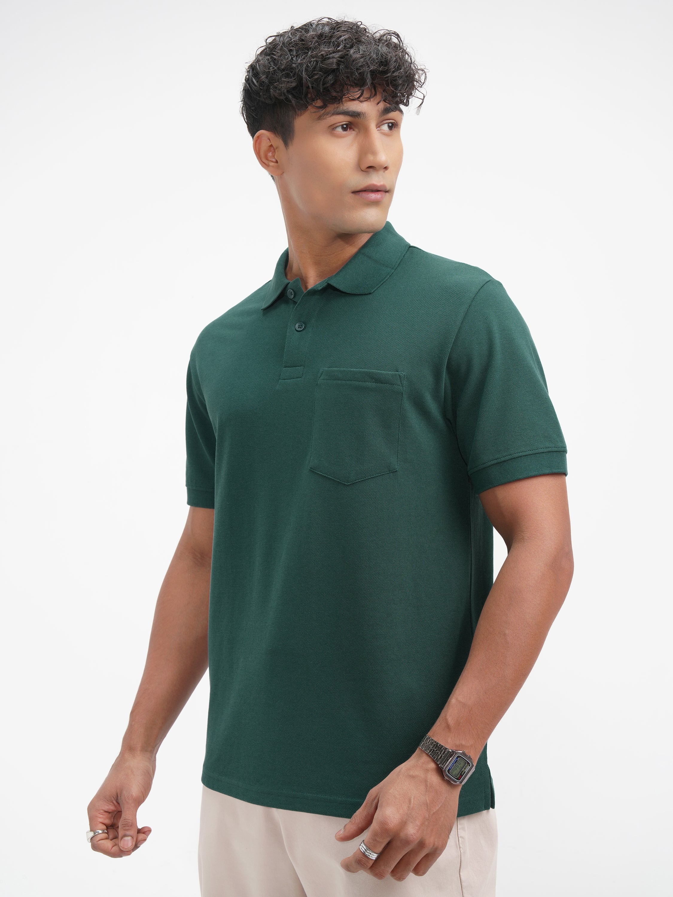 Highlander Men Teal Solid Polo Collar T-Shirt - Teal - Image 4