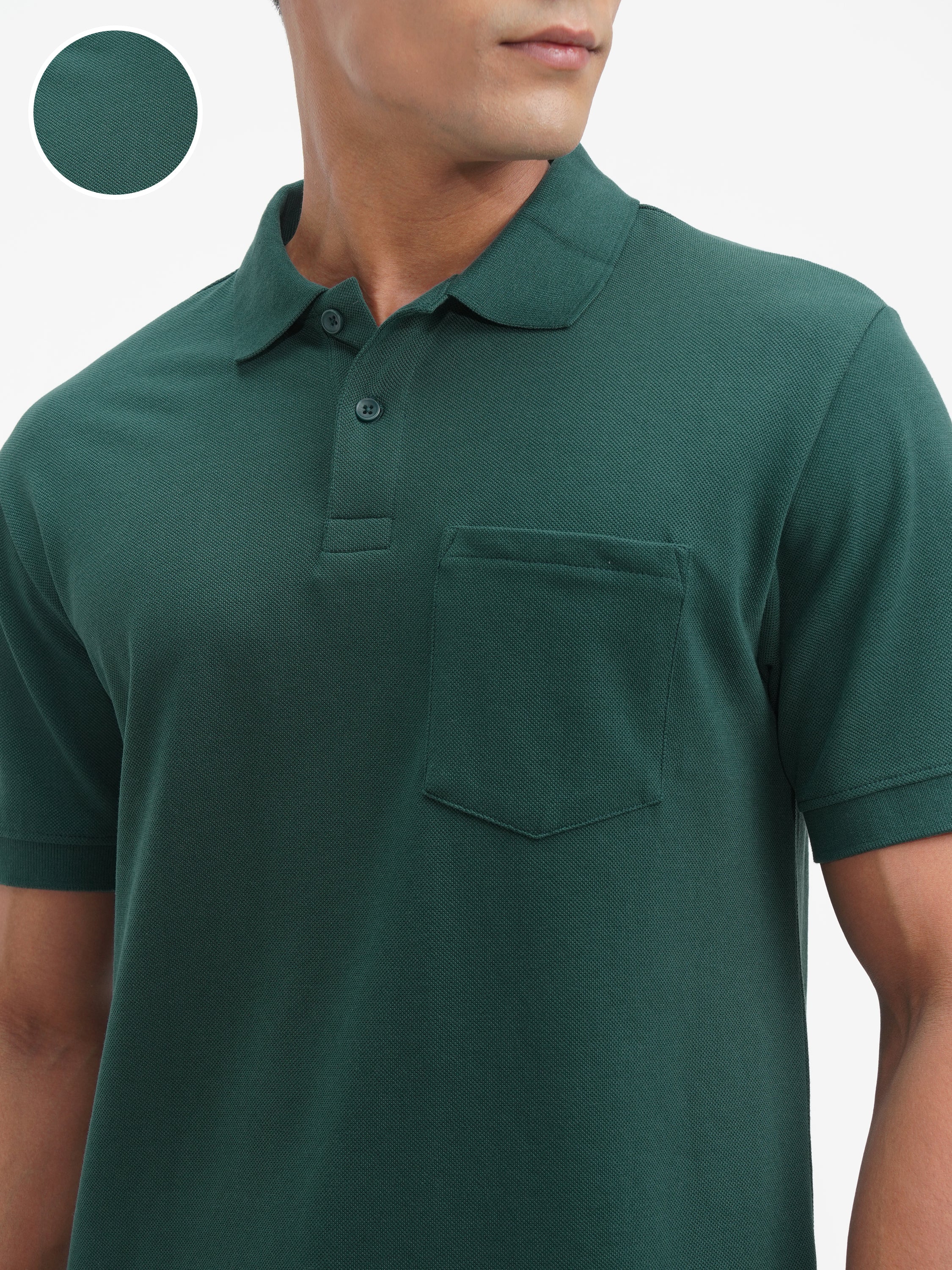 Highlander Men Teal Solid Polo Collar T-Shirt - Teal - Image 5